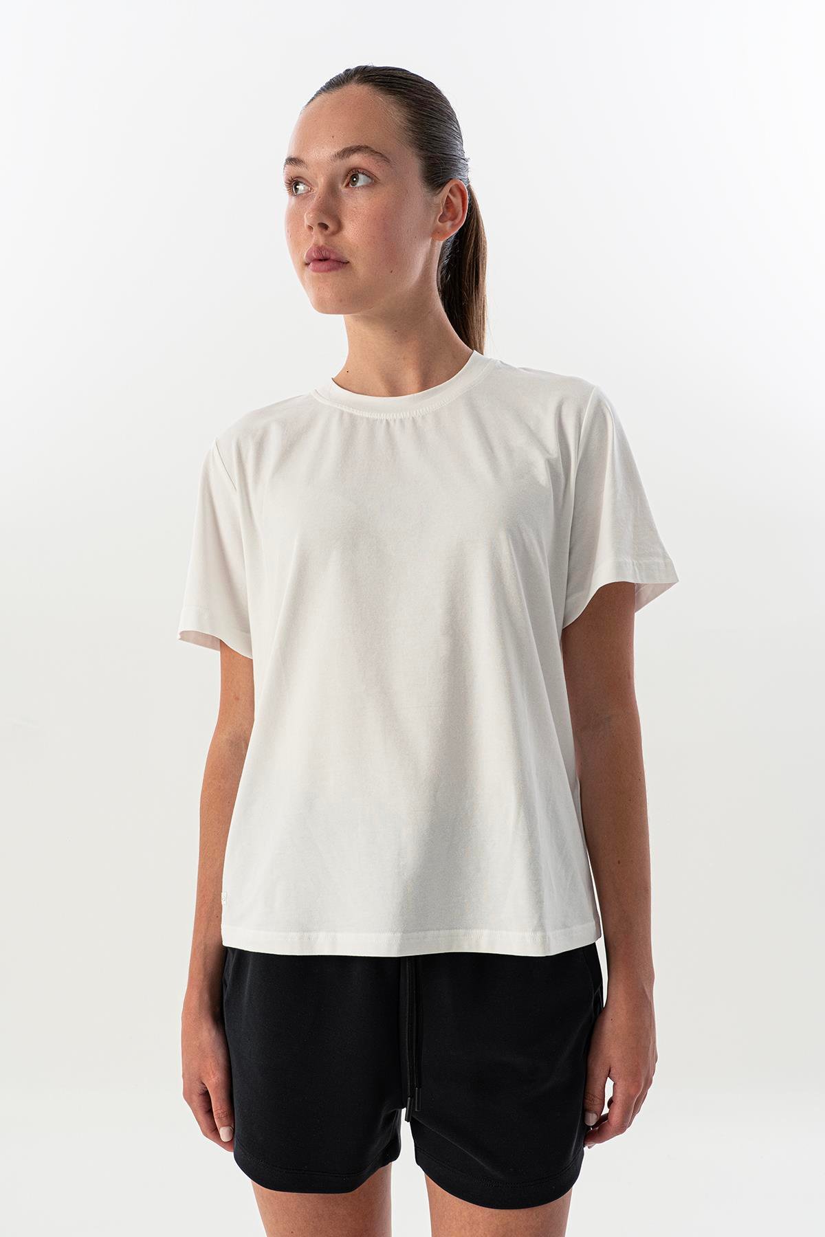 Maraton New Basic Kadın Bisiklet Yaka  Kısa Kol Beyaz T-shirt 23937