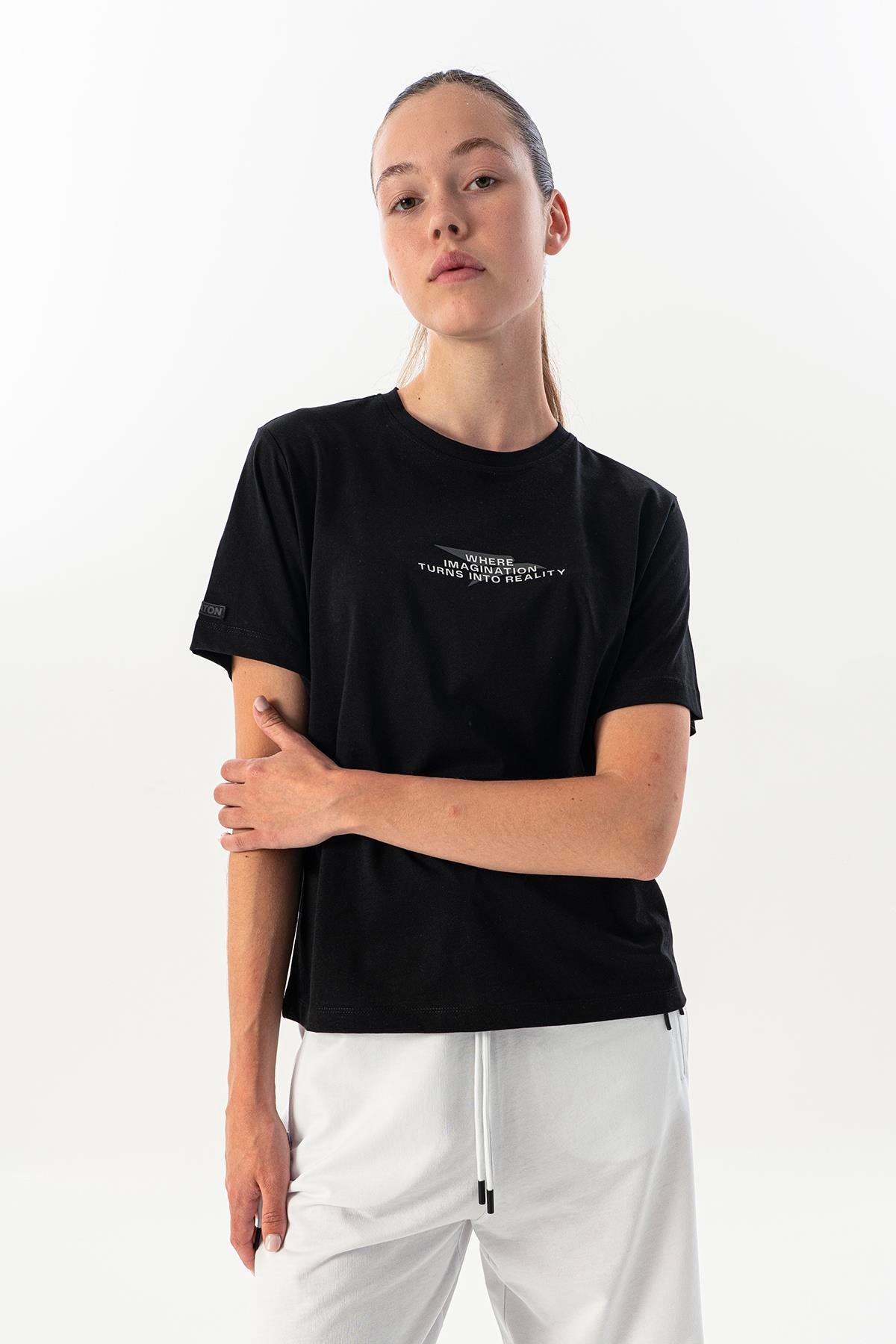 Maraton New Basic Kadın Bisiklet Yaka  Kısa Kol Siyah T-shirt 23825