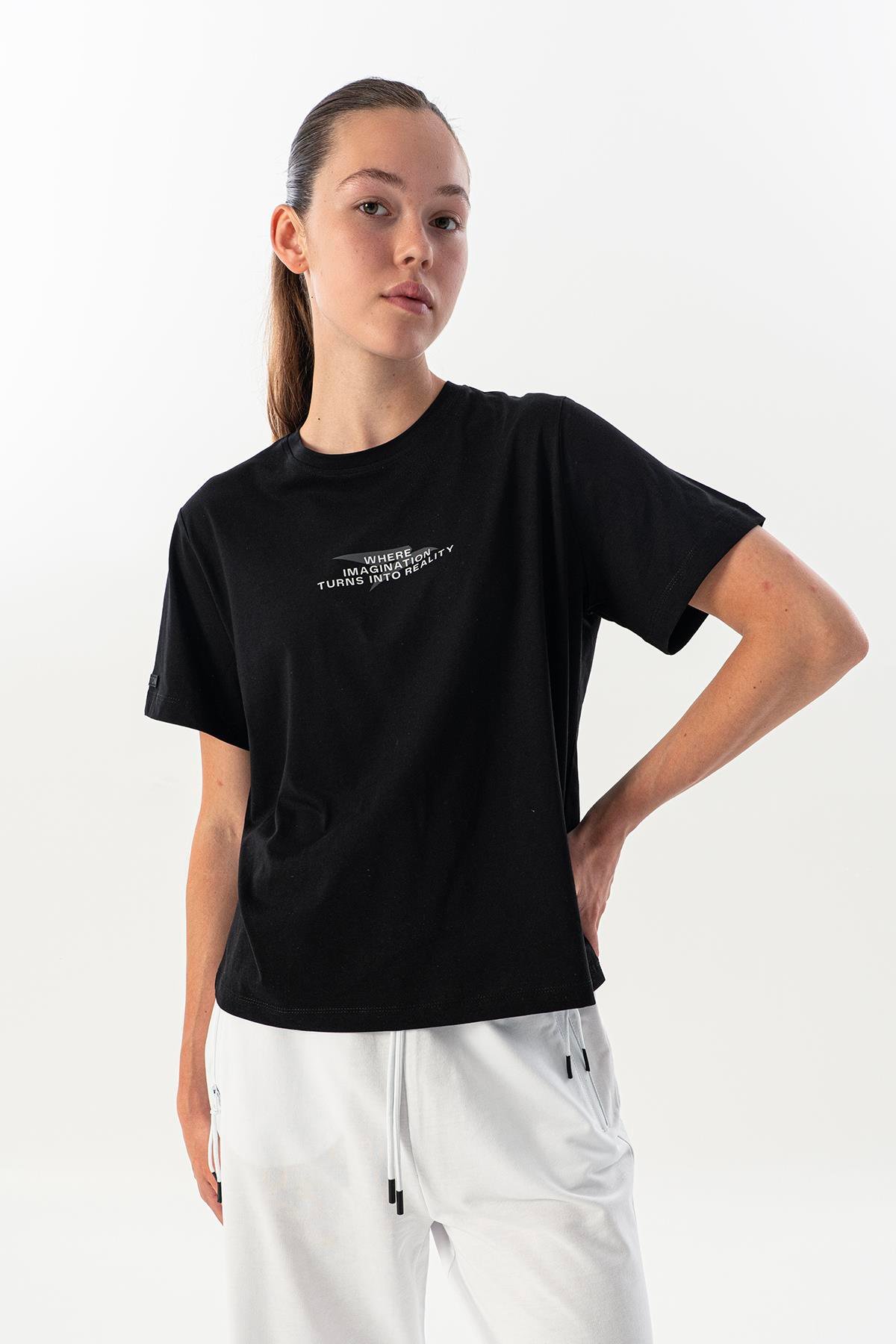 Maraton New Basic Kadın Bisiklet Yaka  Kısa Kol Siyah T-shirt 23825