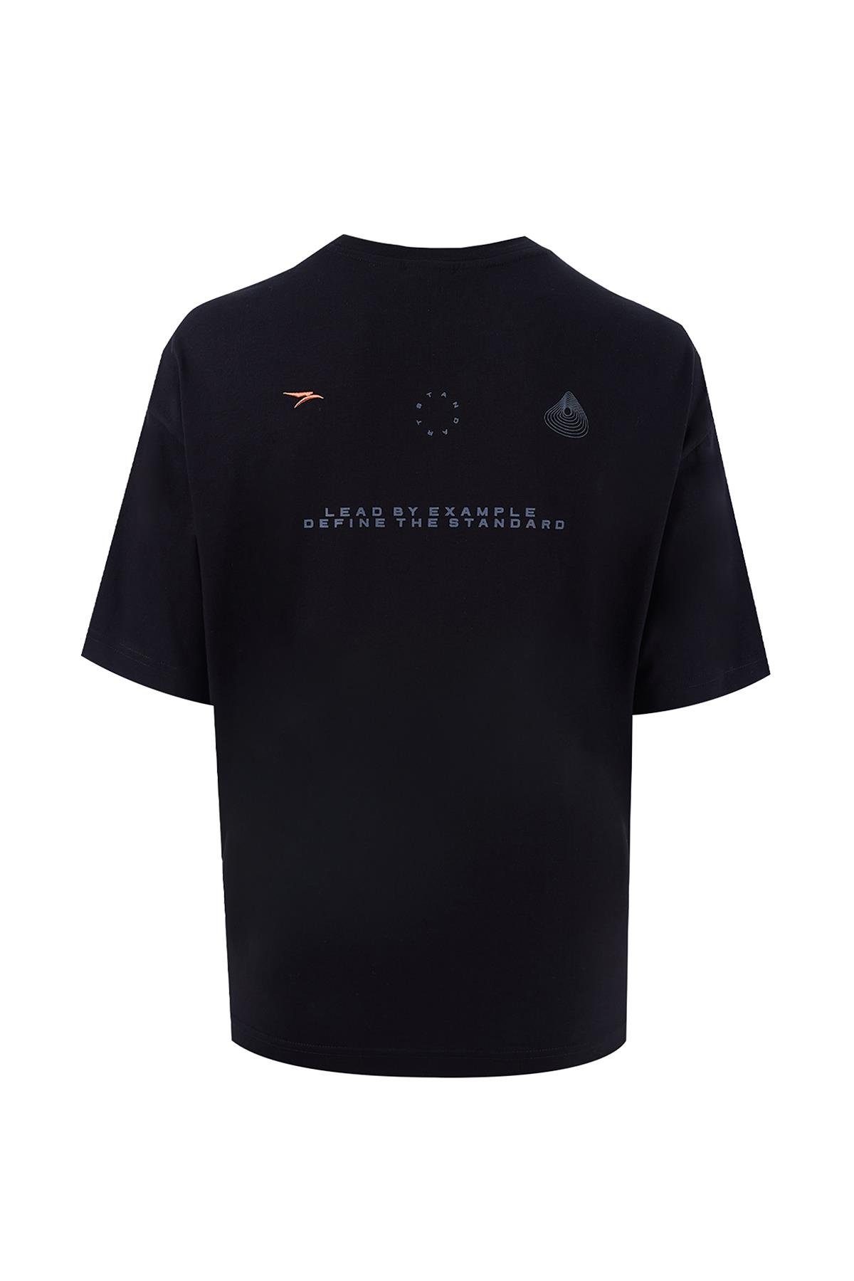 Maraton Oversize Erkek Bisiklet Yaka  Kısa Kol Siyah T-shirt 23894