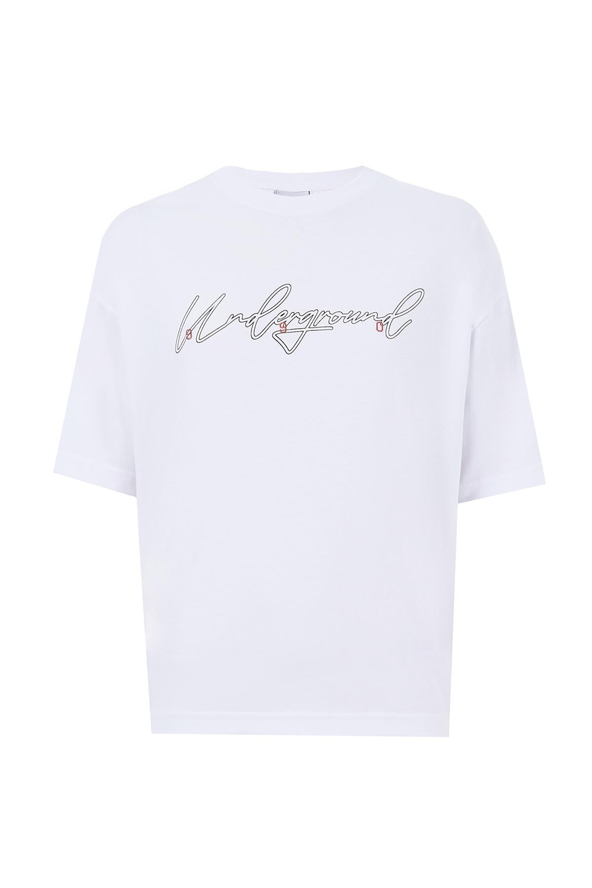 Maraton Oversize Erkek Bisiklet Yaka  Kısa Kol Beyaz T-shirt 23894