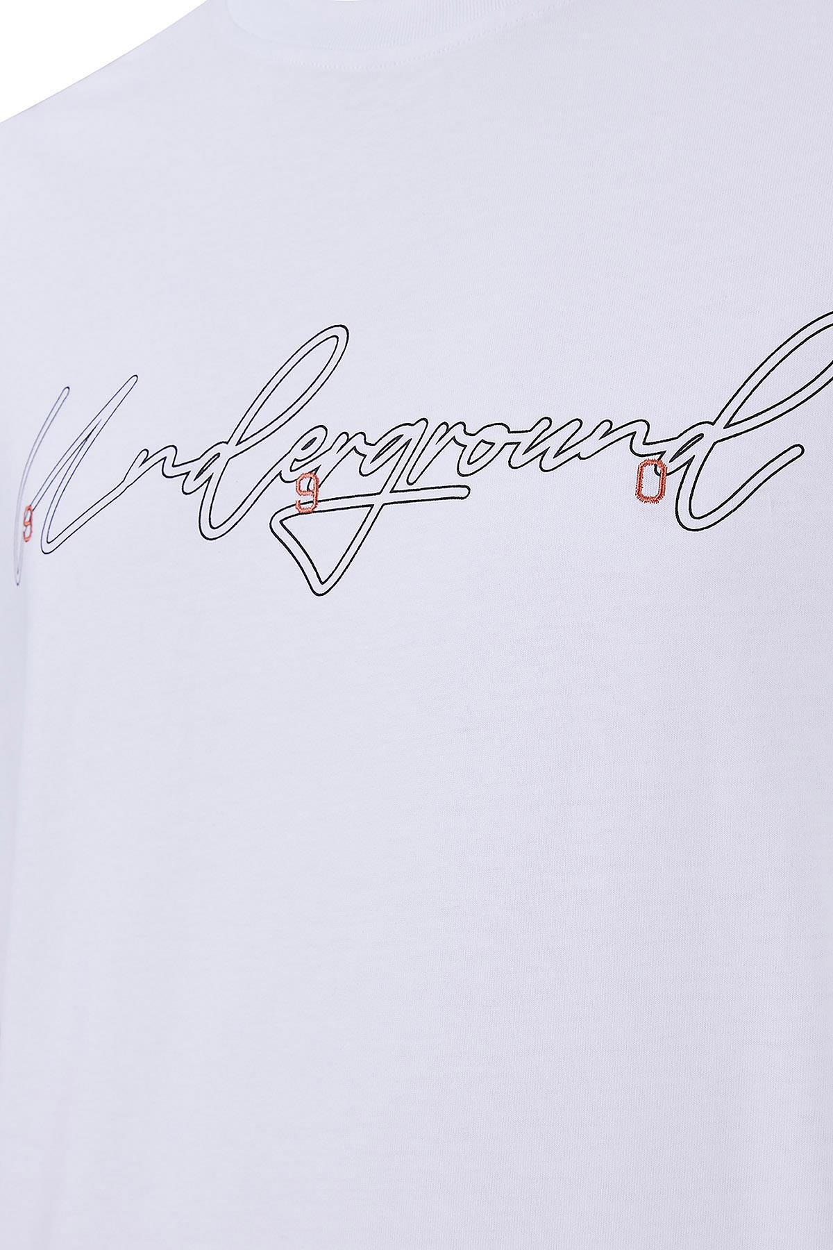 Maraton Oversize Erkek Bisiklet Yaka  Kısa Kol Beyaz T-shirt 23894