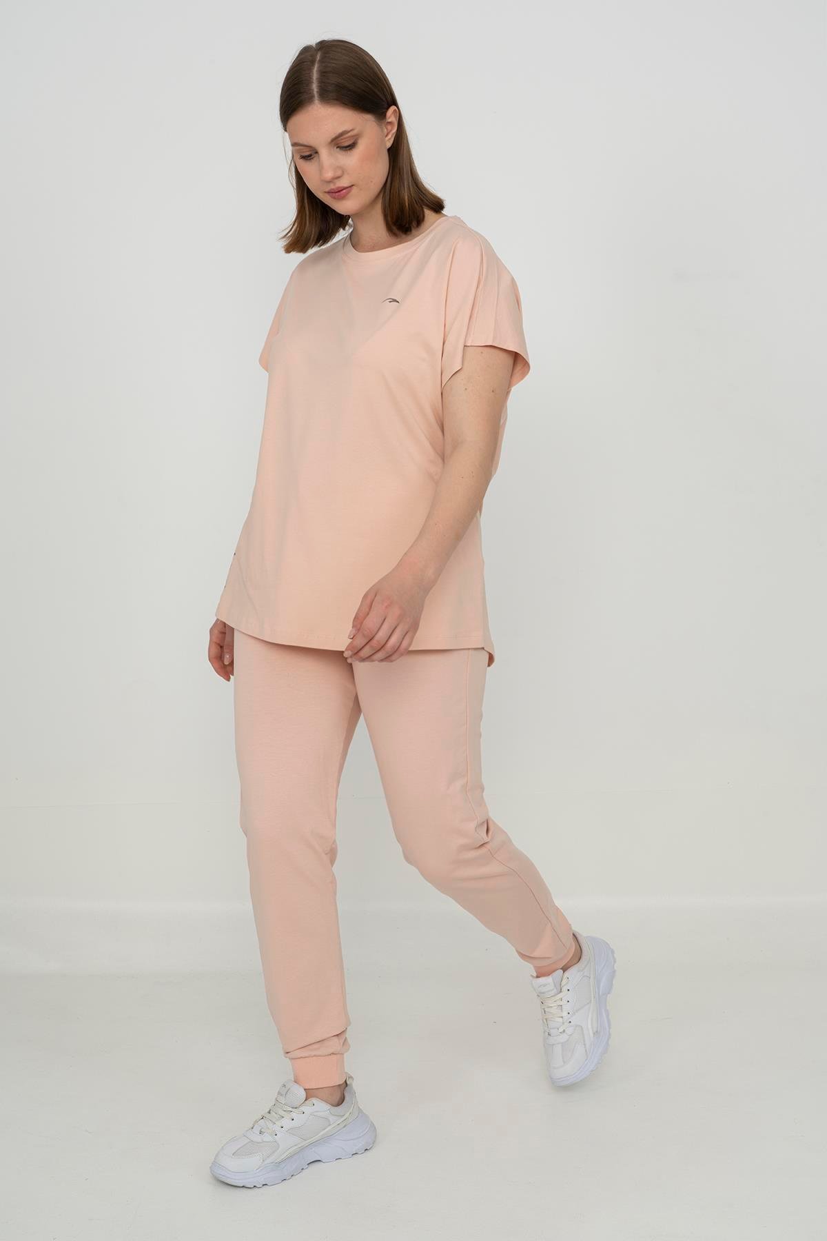 Maraton Sportswear Büyük Beden Kadın Bisiklet Yaka  Düşük Kol Basic T-shirt 21213