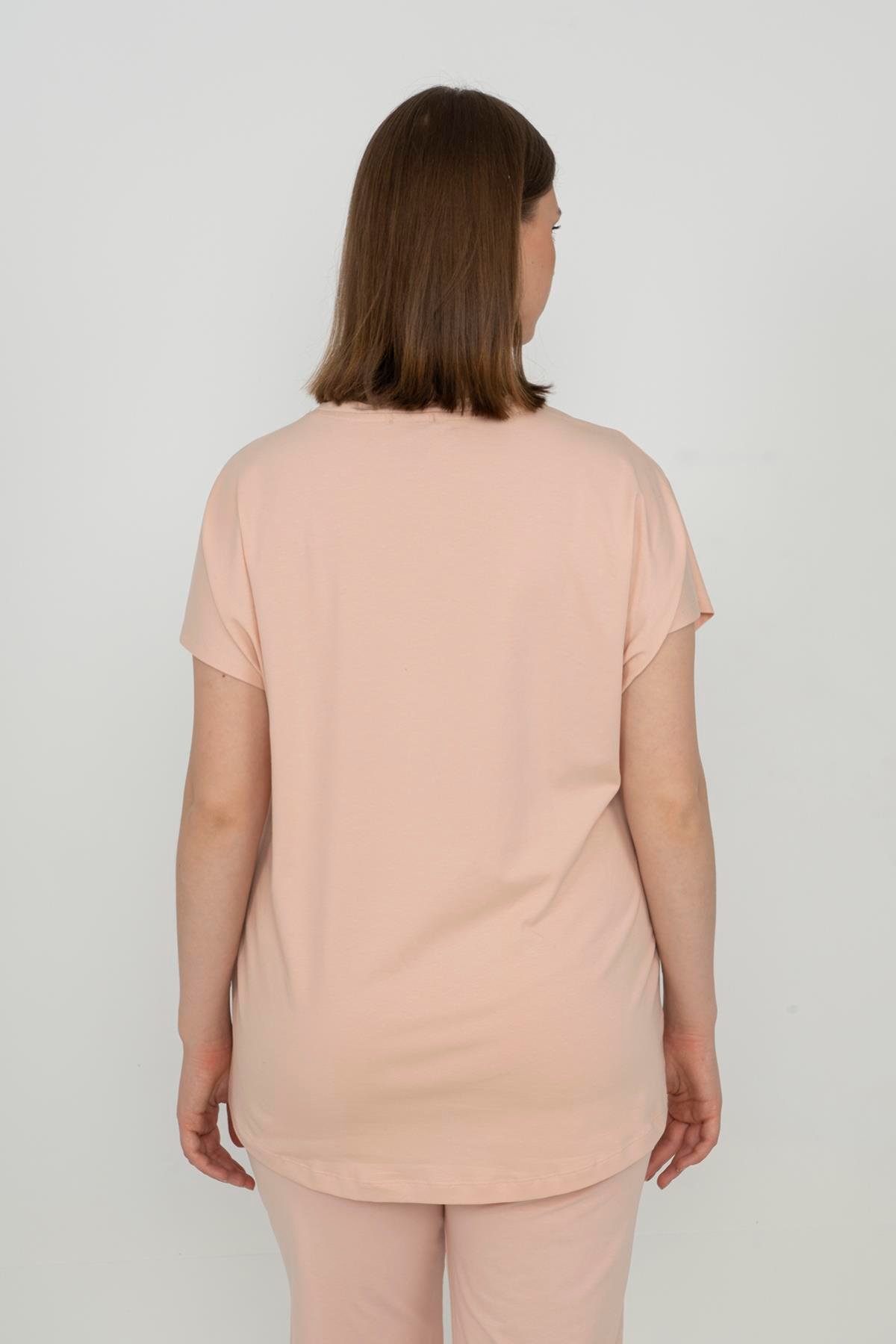 Maraton Sportswear Büyük Beden Kadın Bisiklet Yaka  Düşük Kol Basic T-shirt 21213