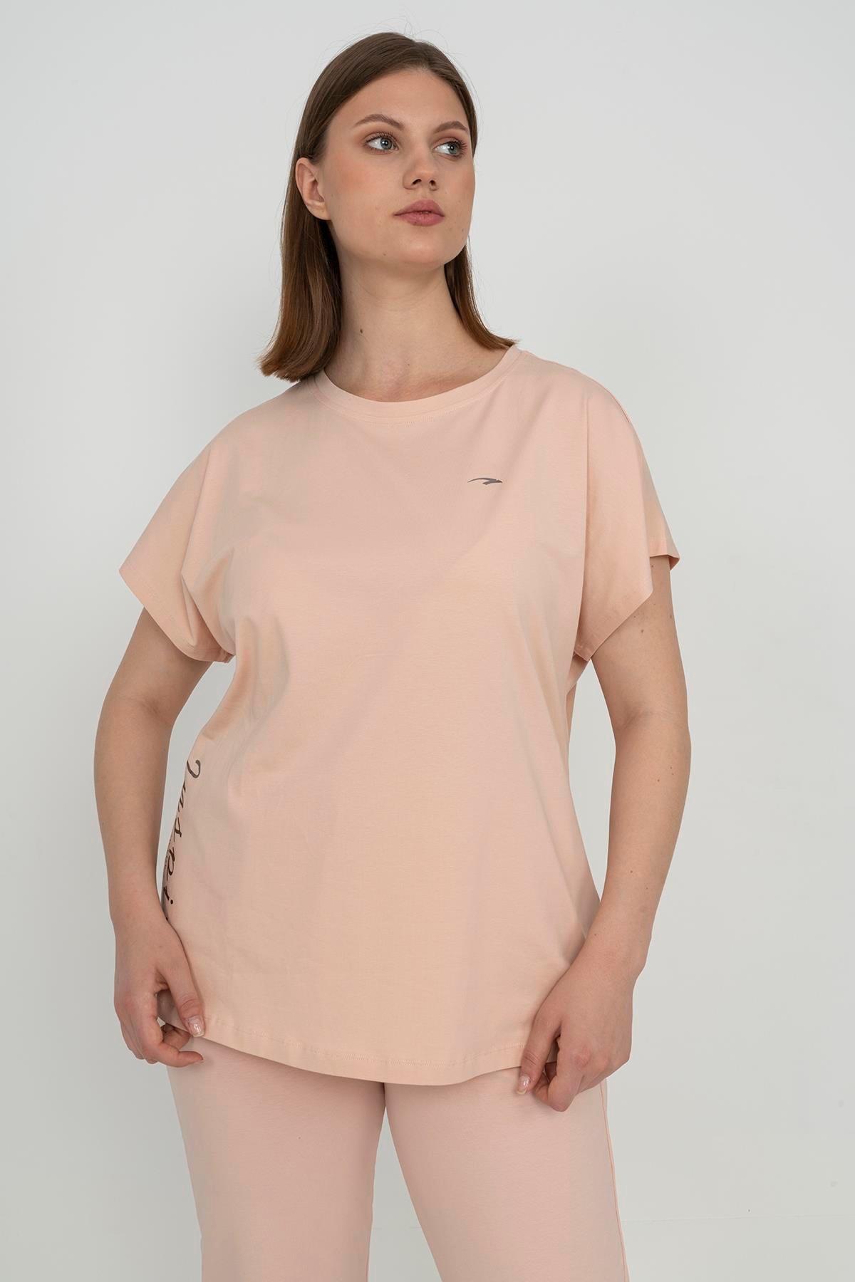 Maraton Sportswear Büyük Beden Kadın Bisiklet Yaka  Düşük Kol Basic T-shirt 21213