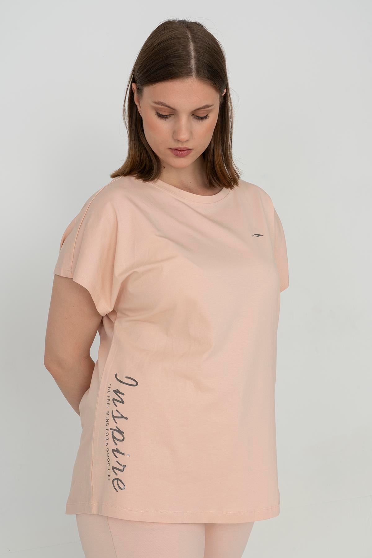 Maraton Sportswear Büyük Beden Kadın Bisiklet Yaka  Düşük Kol Basic T-shirt 21213