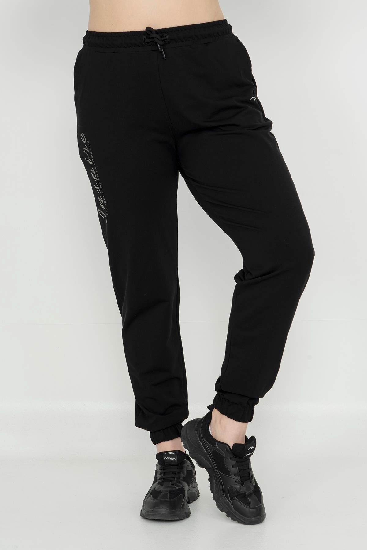 Maraton Sportswear Büyük Beden Kadın  Lastik Paça  Basic Eşofman Altı 21171