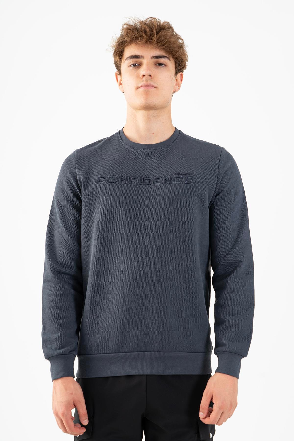 Maraton Sportswear Comfort Erkek Bisiklet Yaka  Takma Kol Basic Sweatshirt 22429