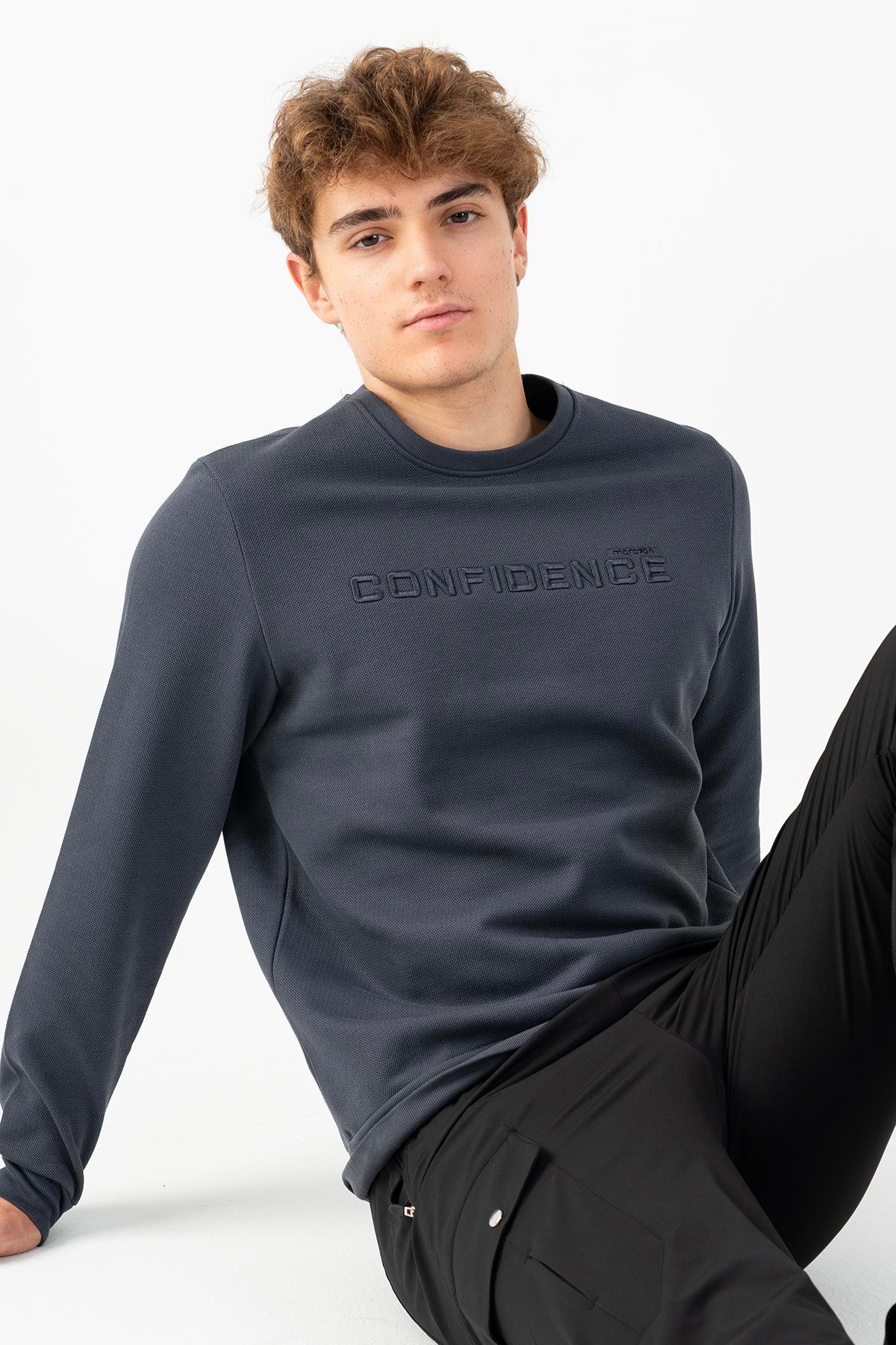 Maraton Sportswear Comfort Erkek Bisiklet Yaka  Takma Kol Basic Sweatshirt 22429