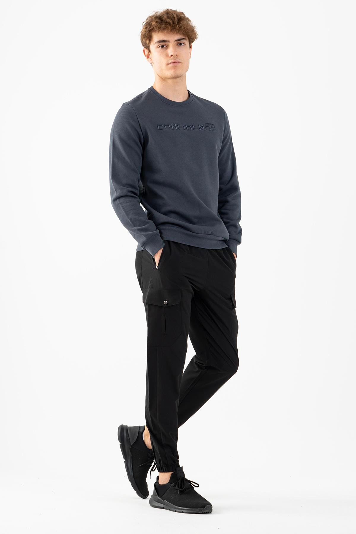Maraton Sportswear Comfort Erkek Bisiklet Yaka  Takma Kol Basic Sweatshirt 22429