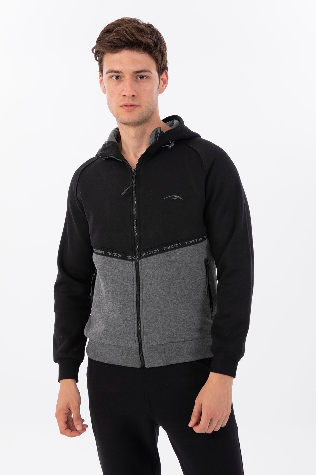 Maraton Sportswear Comfort Erkek Kapşonlu  Uzun Kol Basic Eşofman Takımı 20212