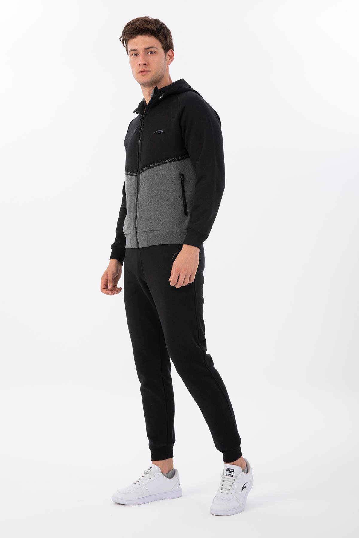 Maraton Sportswear Comfort Erkek Kapşonlu  Uzun Kol Basic Eşofman Takımı 20212