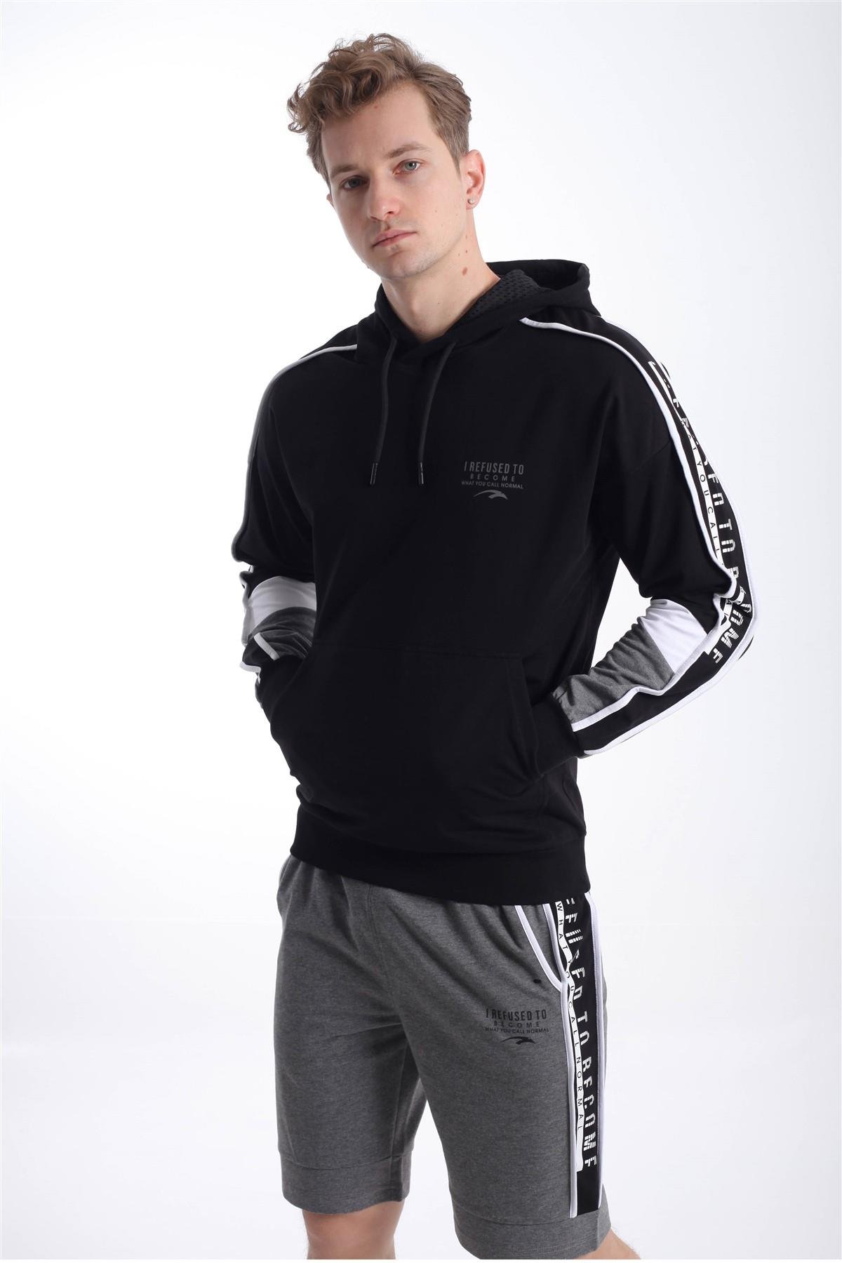 Maraton Sportswear Comfort Erkek Kapşonlu  Uzun Kol Basic Siyah Sweatshirt 21127