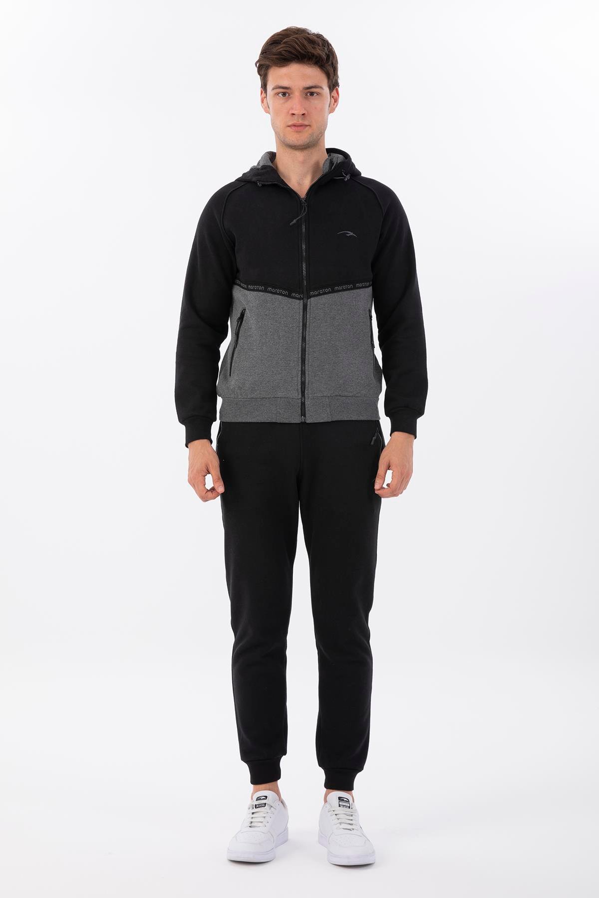 Maraton Sportswear Comfort Erkek Kapşonlu  Uzun Kol Basic Eşofman Takımı 20212