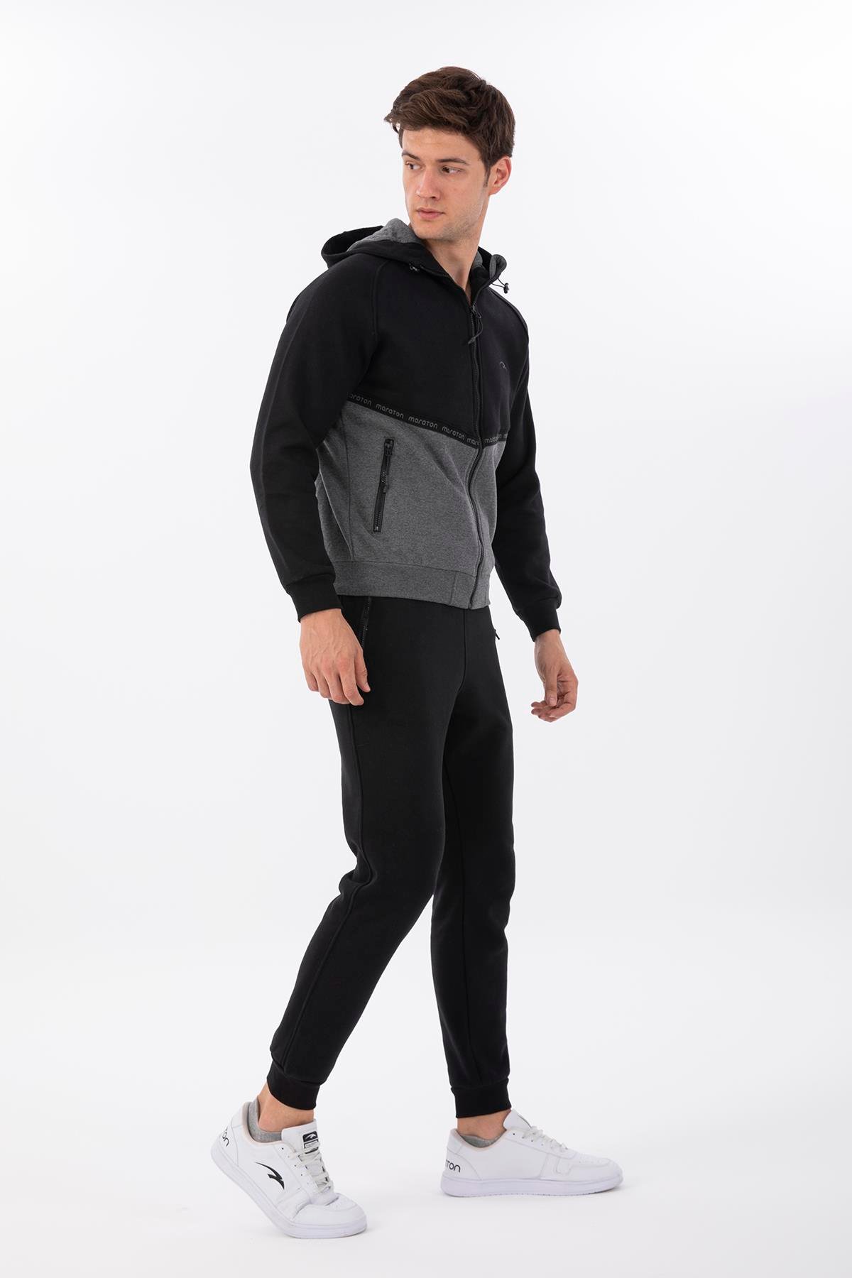 Maraton Sportswear Comfort Erkek Kapşonlu  Uzun Kol Basic Eşofman Takımı 20212