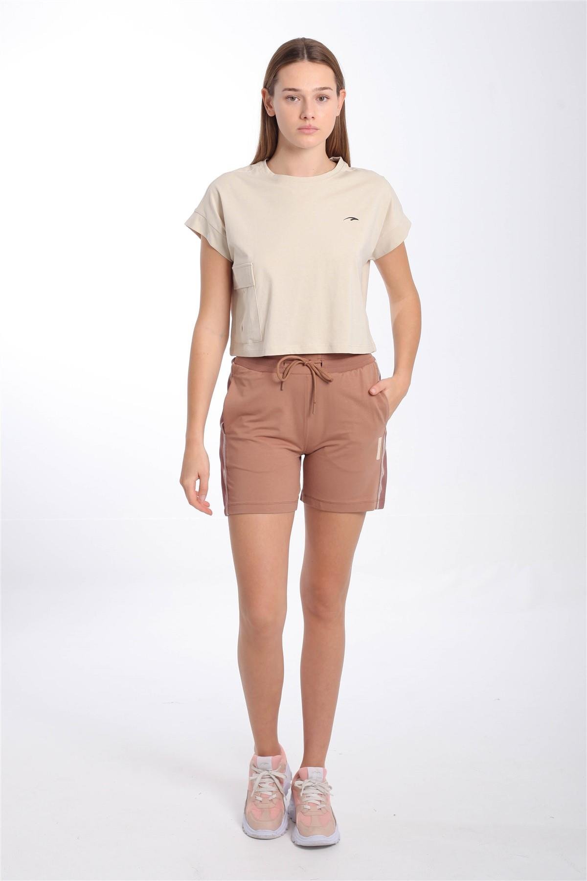 Maraton Sportswear Comfort Kadın Bisiklet Yaka  Kısa Kol Basic Crop Top 20856