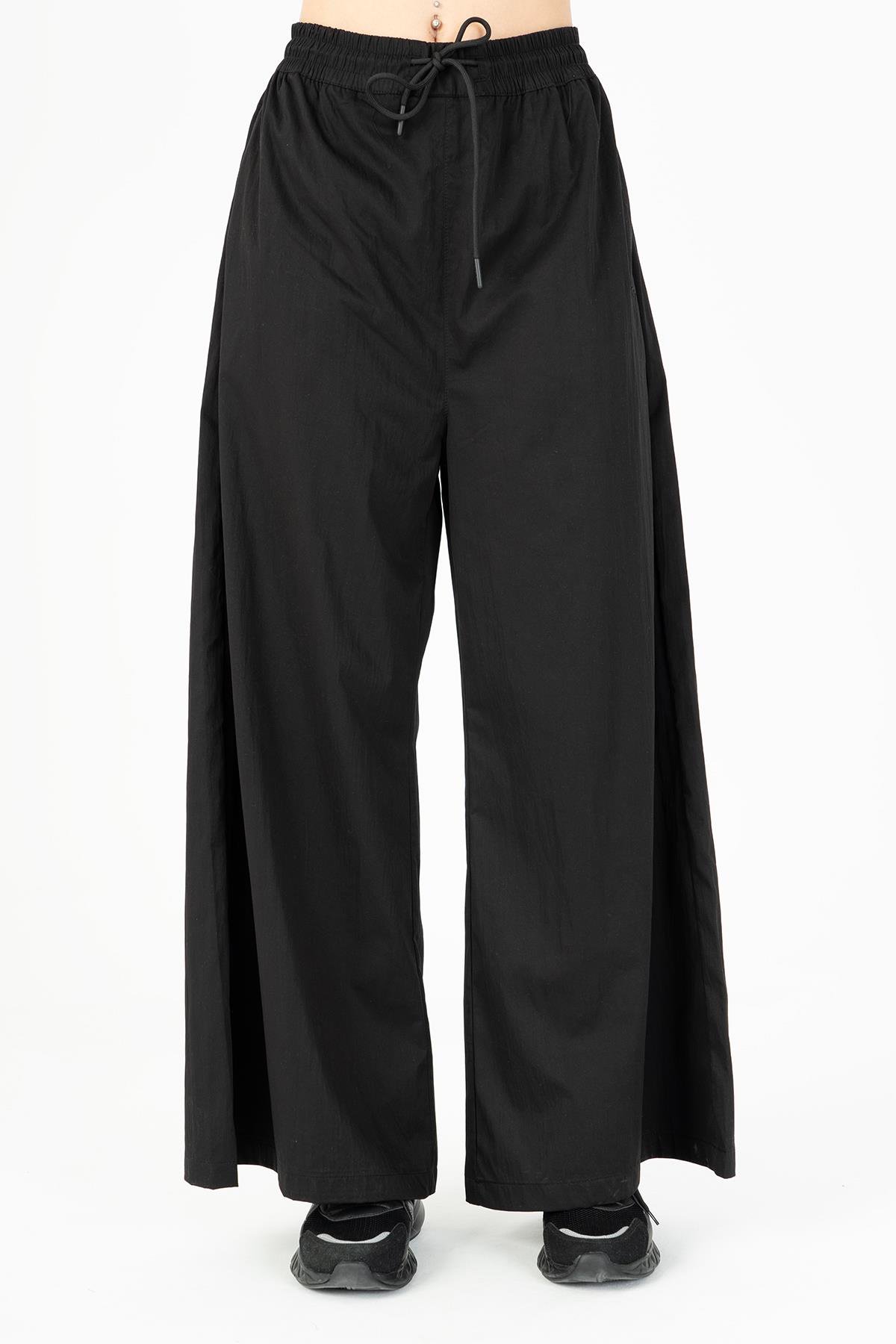 Maraton Sportswear Comfort Kadın  Bol Paça  Basic Siyah Pantolon 23004