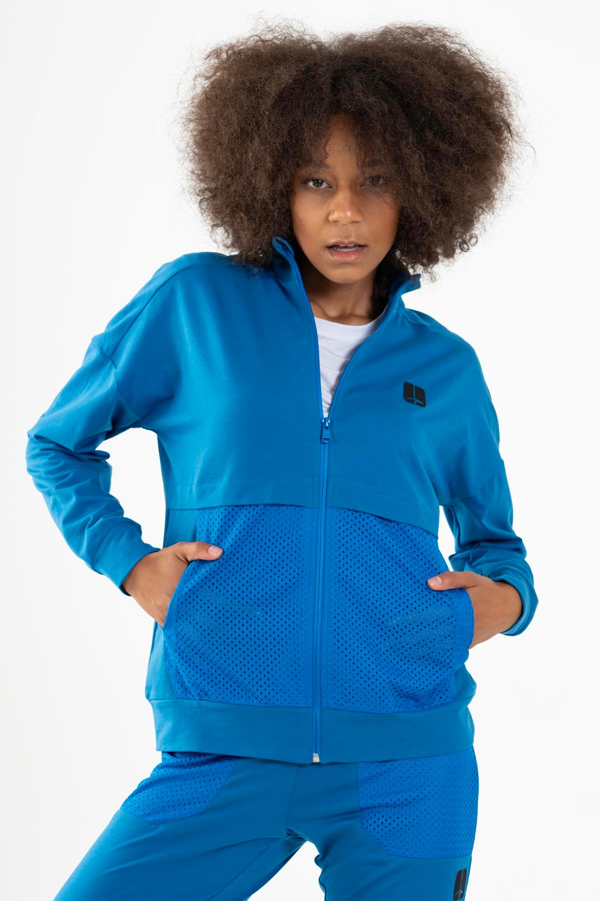 Maraton Sportswear Comfort Kadın Dik Yaka  Düşük Kol Basic Tracktop 22178