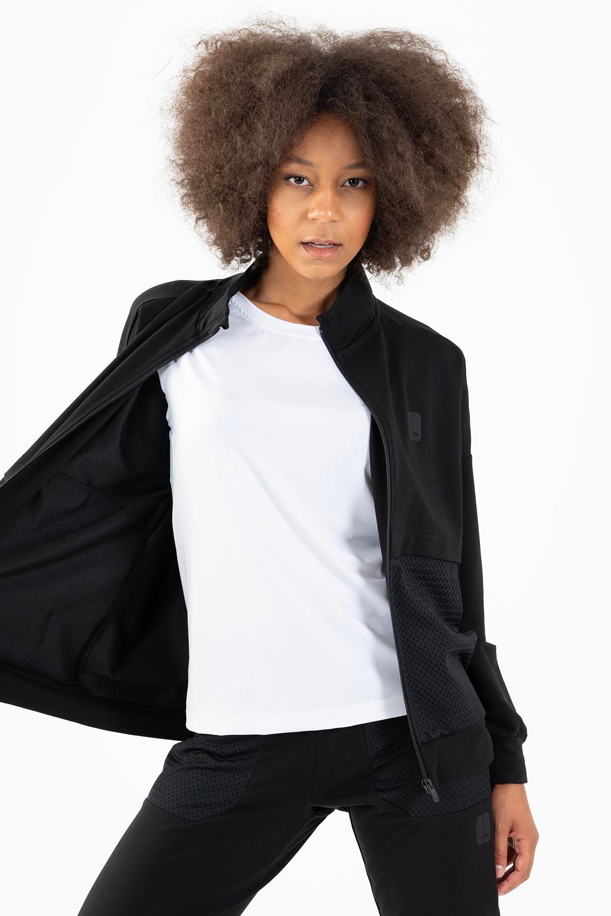Maraton Sportswear Comfort Kadın Dik Yaka  Düşük Kol Basic Tracktop 22178