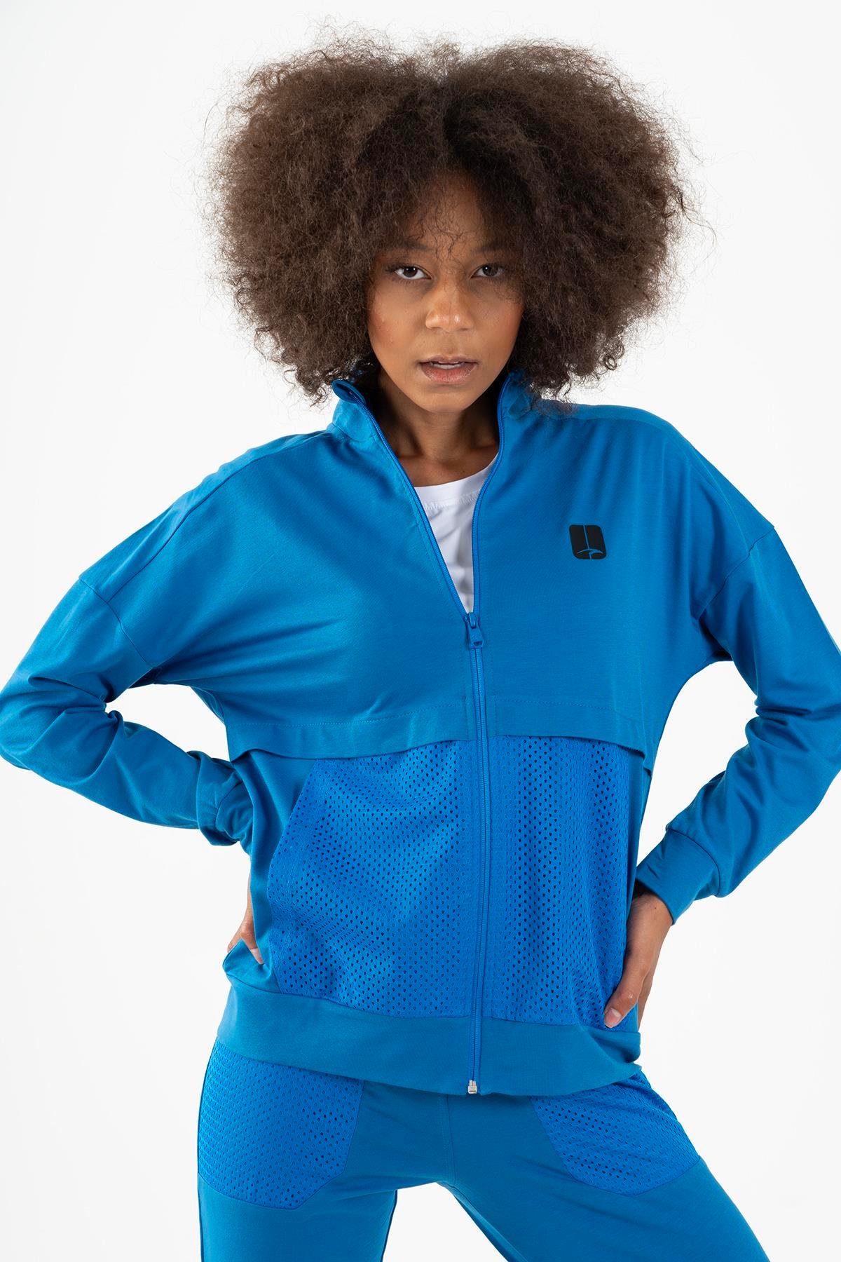 Maraton Sportswear Comfort Kadın Dik Yaka  Düşük Kol Basic Tracktop 22178