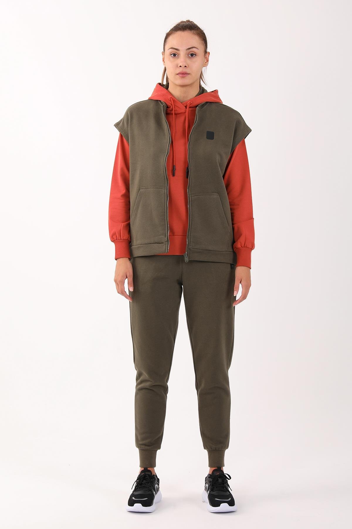 Maraton Sportswear Comfort Kadın Hakim Yaka  Uzun Kol Basic Eşofman Takımı 21912