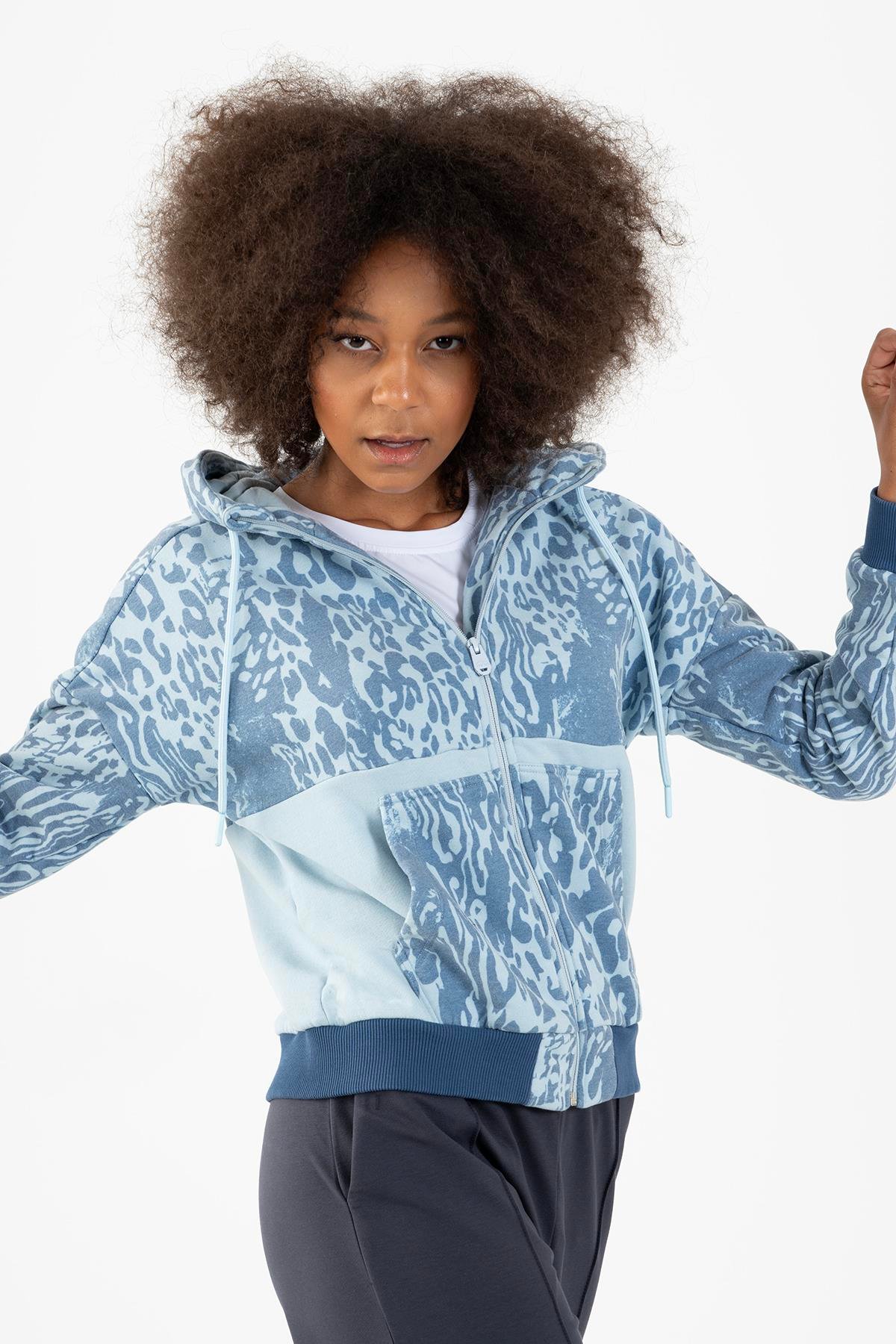 Maraton Sportswear Comfort Kadın Kapşonlu  Uzun Kol Basic Tracktop 21450