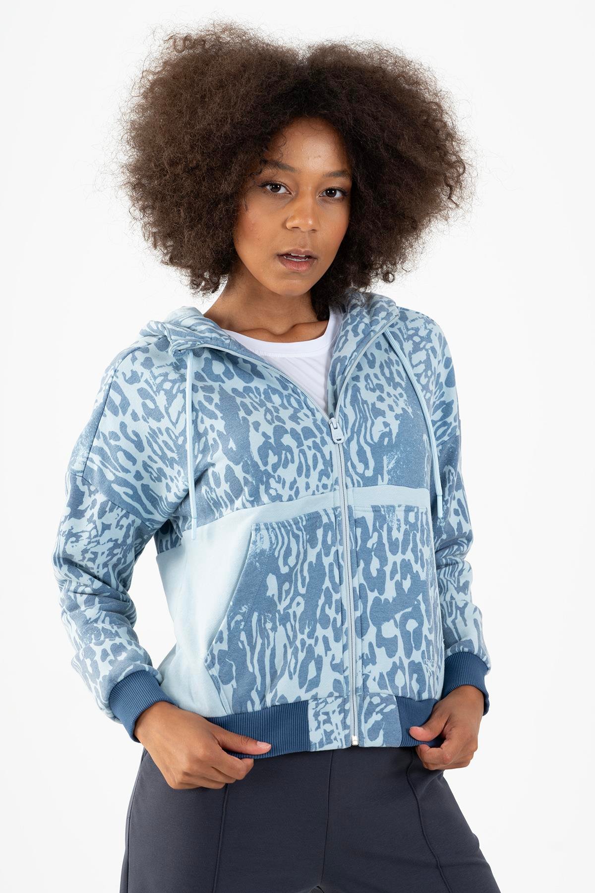 Maraton Sportswear Comfort Kadın Kapşonlu  Uzun Kol Basic Tracktop 21450