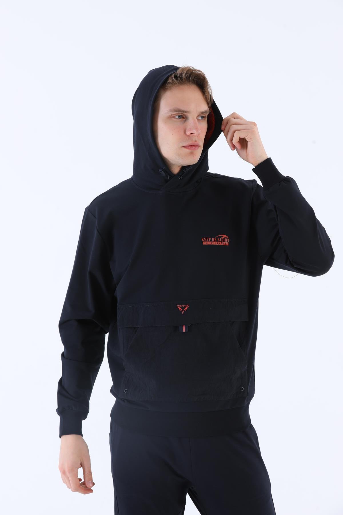 Maraton Sportswear Oversize Erkek Kapşonlu  Uzun Kol Basic Sweatshirt 20562