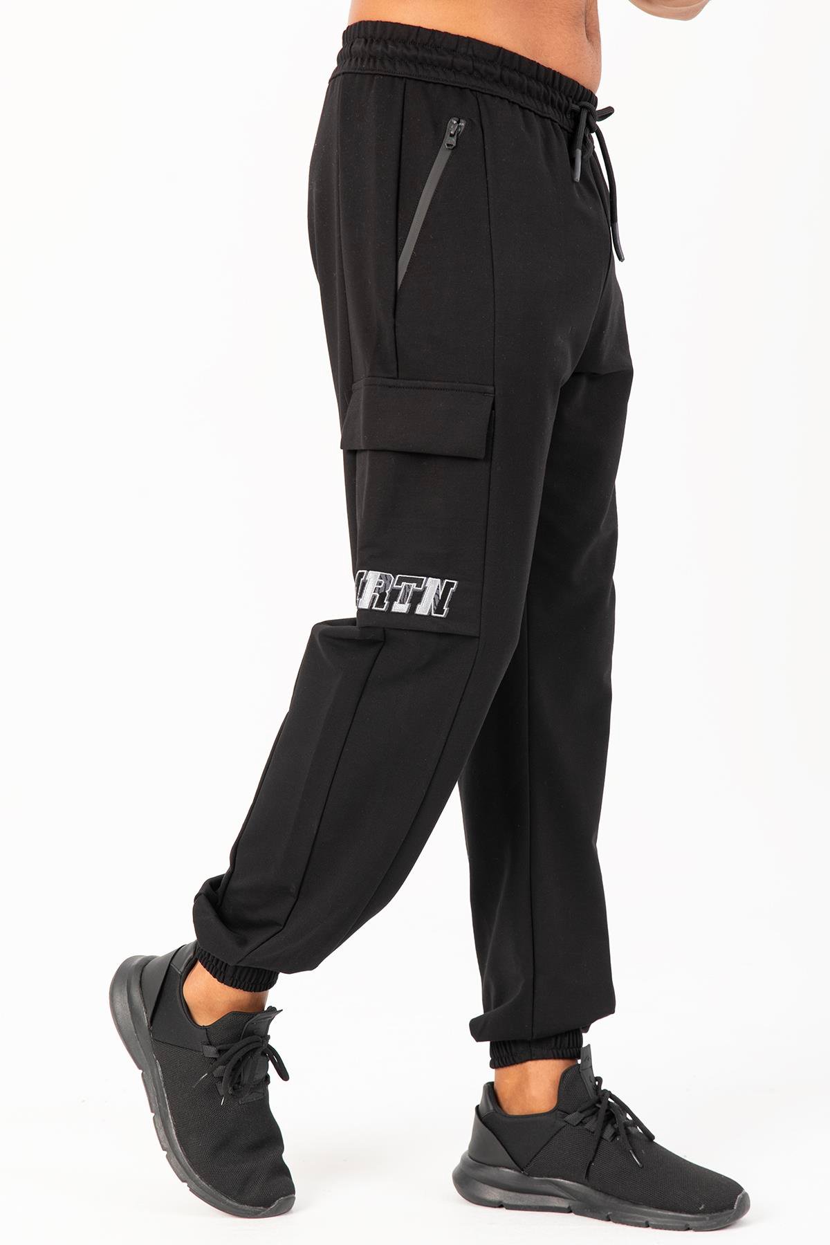 Maraton Sportswear Oversize Erkek  Lastik Paça  Basic Siyah Eşofman Altı 22466