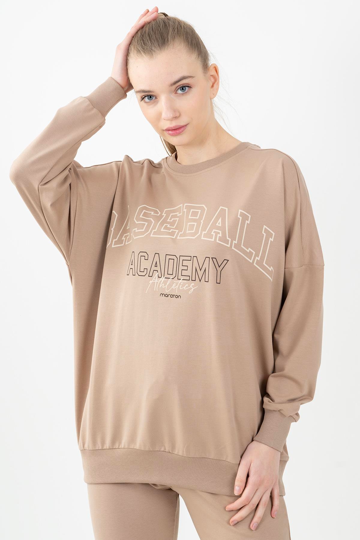 Maraton Sportswear Oversize Kadın Bisiklet Yaka  Uzun Kol Basic Sweatshirt 22185