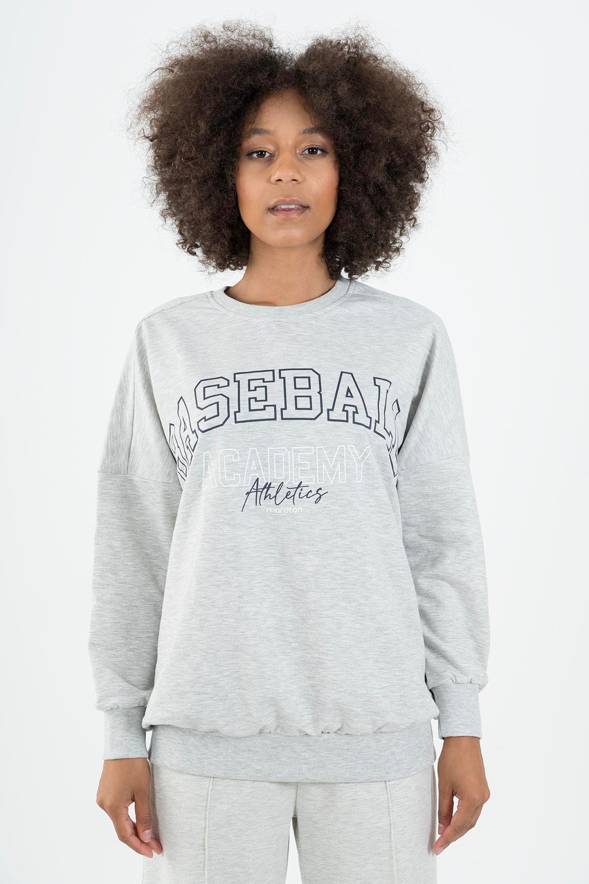 Maraton Sportswear Oversize Kadın Bisiklet Yaka  Uzun Kol Basic Sweatshirt 22185
