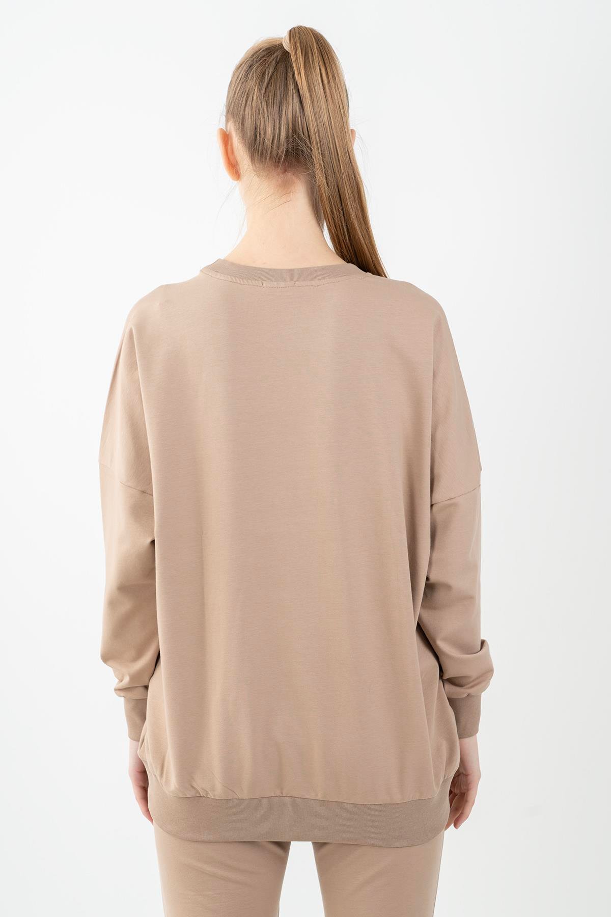 Maraton Sportswear Oversize Kadın Bisiklet Yaka  Uzun Kol Basic Sweatshirt 22185