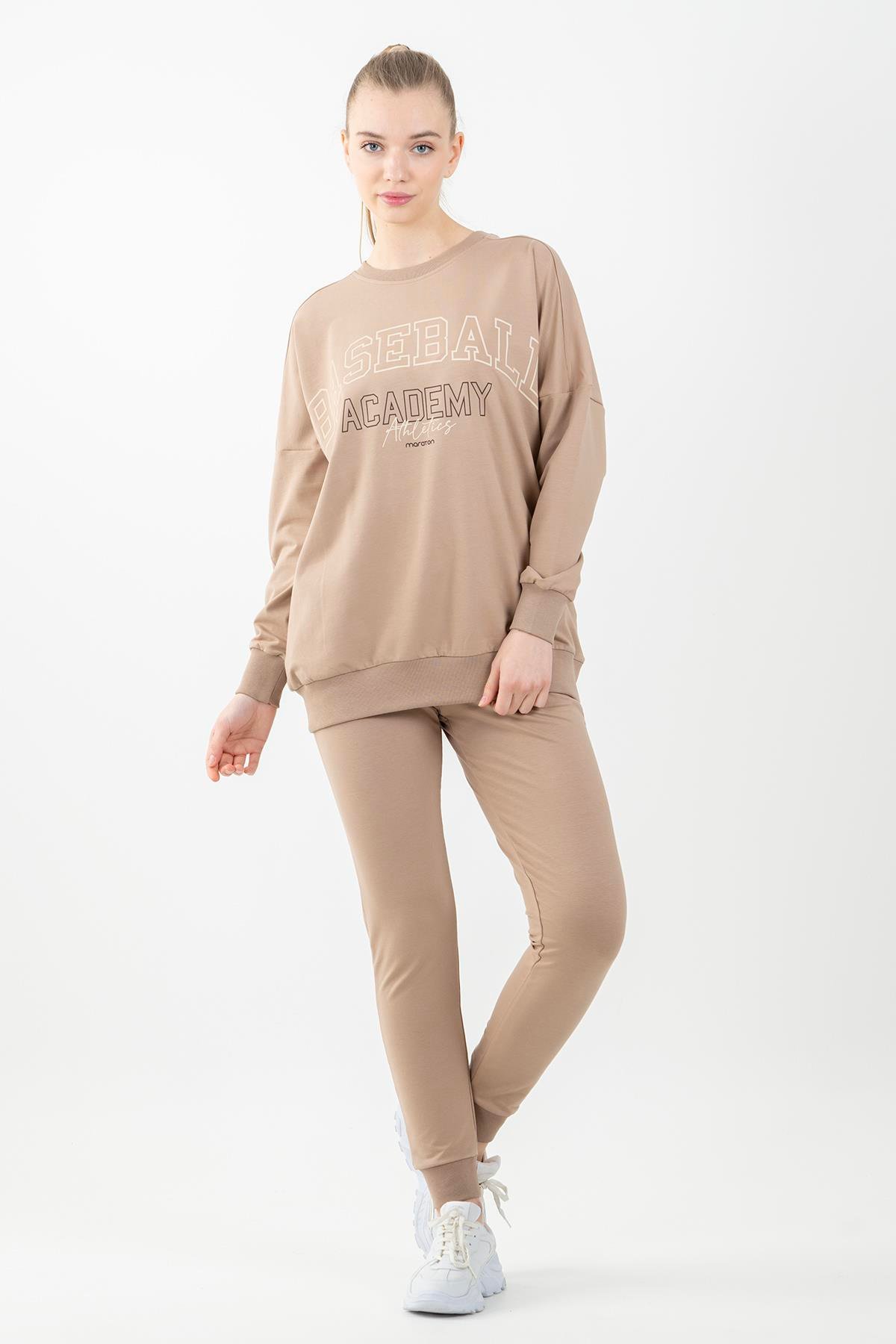 Maraton Sportswear Oversize Kadın Bisiklet Yaka  Uzun Kol Basic Sweatshirt 22185