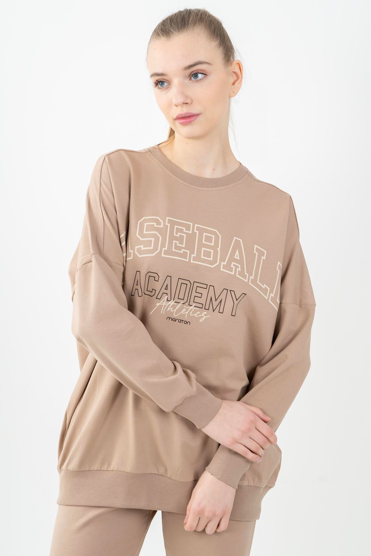Maraton Sportswear Oversize Kadın Bisiklet Yaka  Uzun Kol Basic Sweatshirt 22185