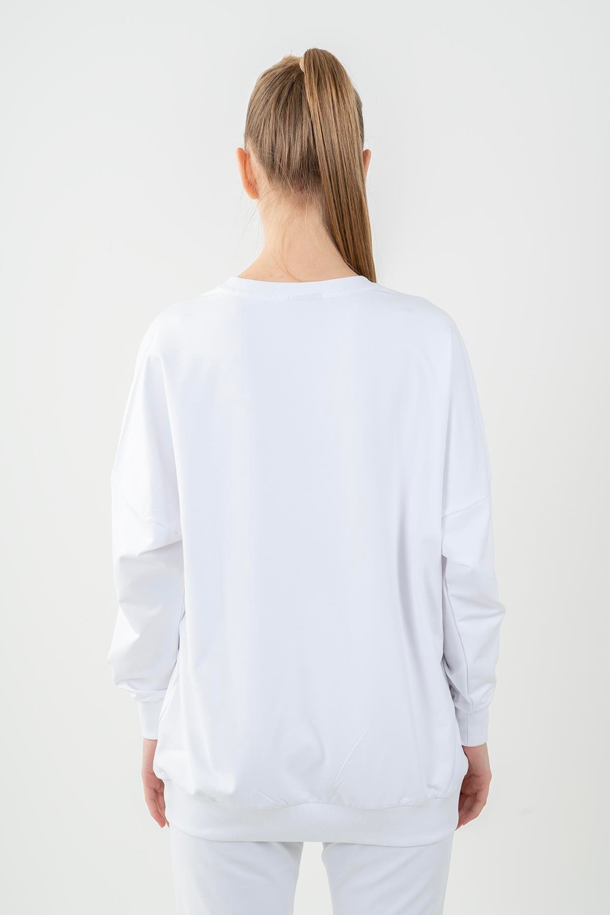 Maraton Sportswear Oversize Kadın Bisiklet Yaka  Uzun Kol Basic Sweatshirt 22185