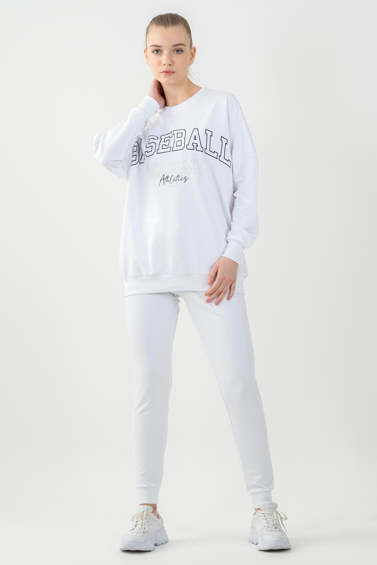 Maraton Sportswear Oversize Kadın Bisiklet Yaka  Uzun Kol Basic Sweatshirt 22185