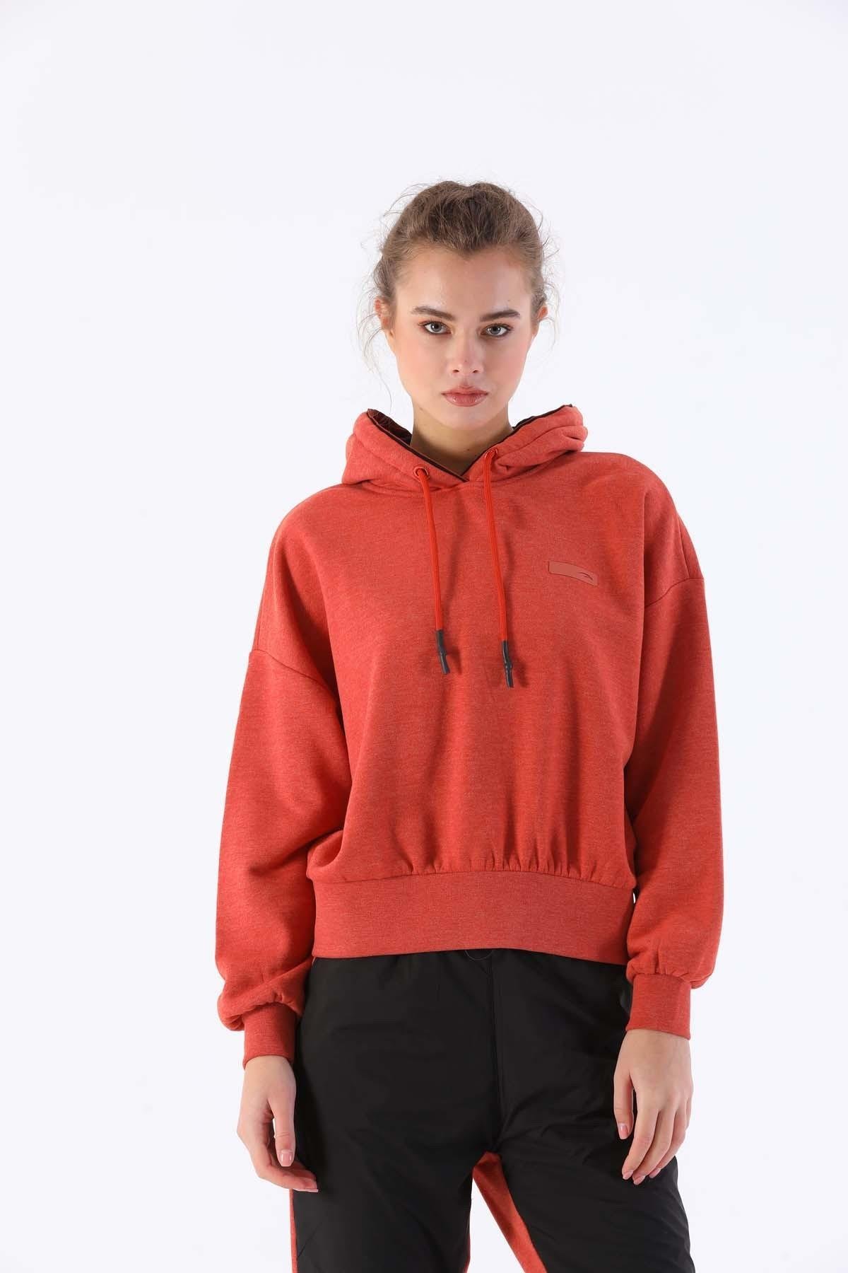 Maraton Sportswear Oversize Kadın Kapşonlu  Uzun Kol Basic Sweatshirt 20335