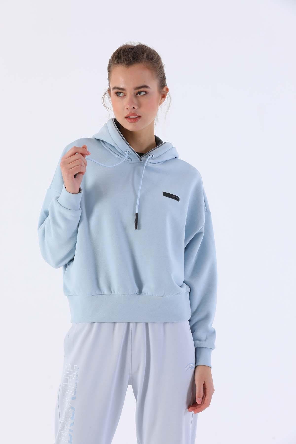 Maraton Sportswear Oversize Kadın Kapşonlu  Uzun Kol Basic Sweatshirt 20335