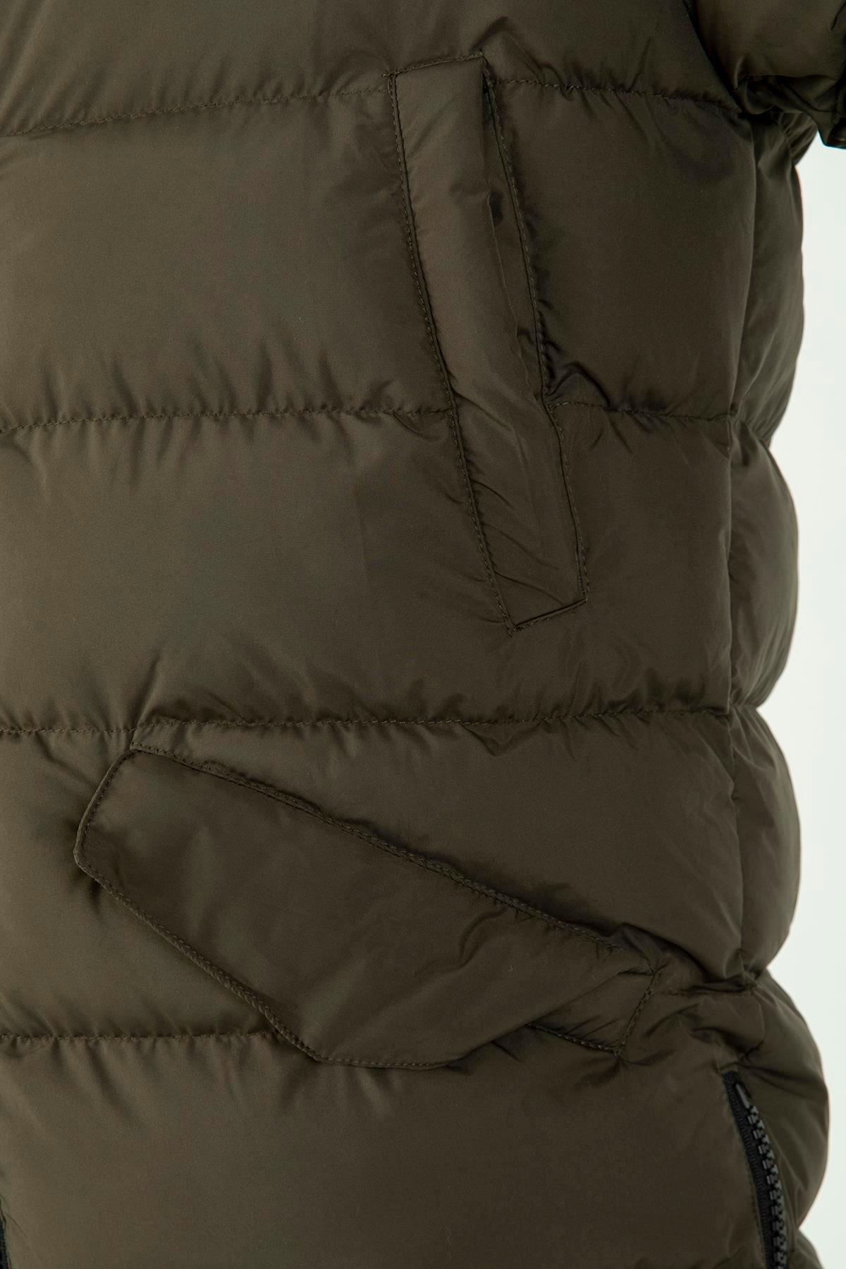 Maraton Sportswear Regular Erkek Kapşonlu  Uzun Kol Basic Haki Mont 21262