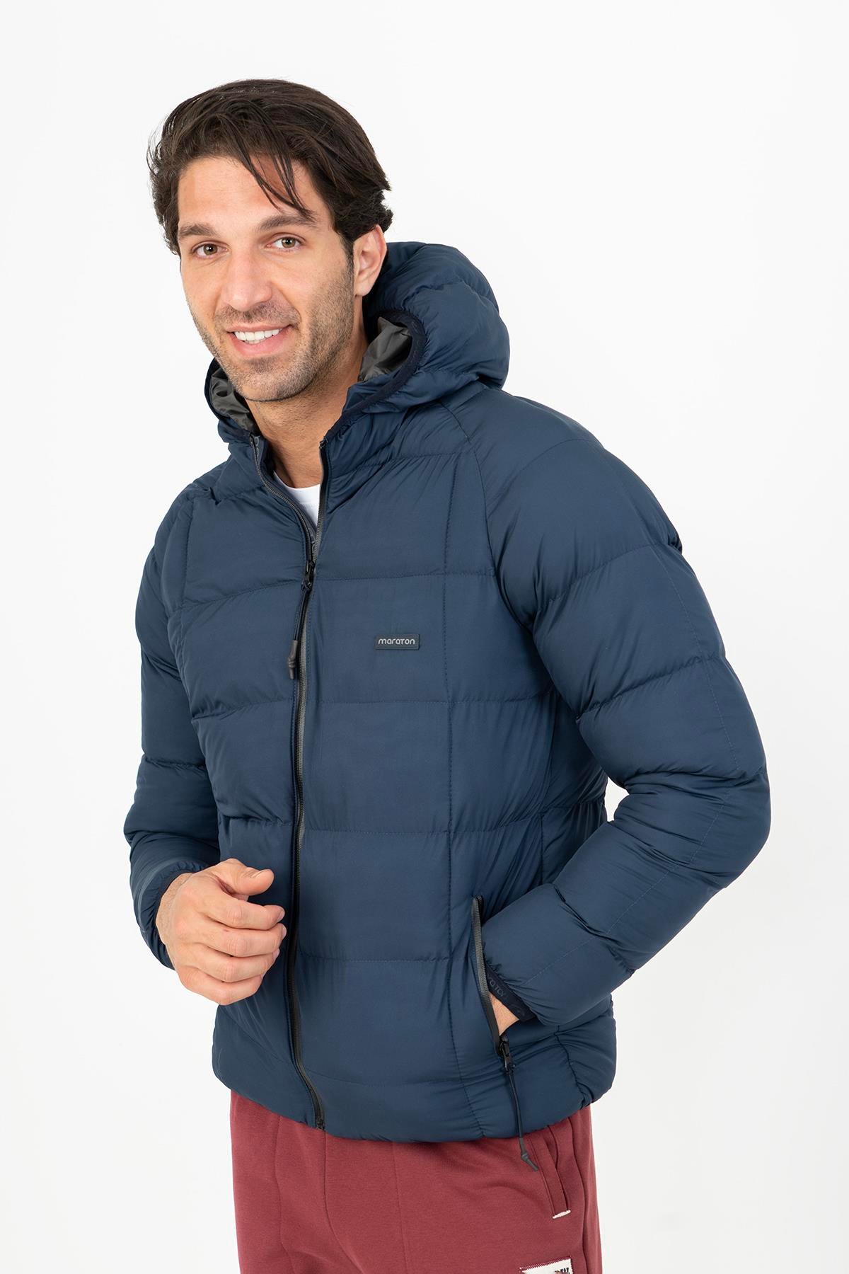 Maraton Sportswear Regular Erkek Kapşonlu  Uzun Kol Basic Mont 21259