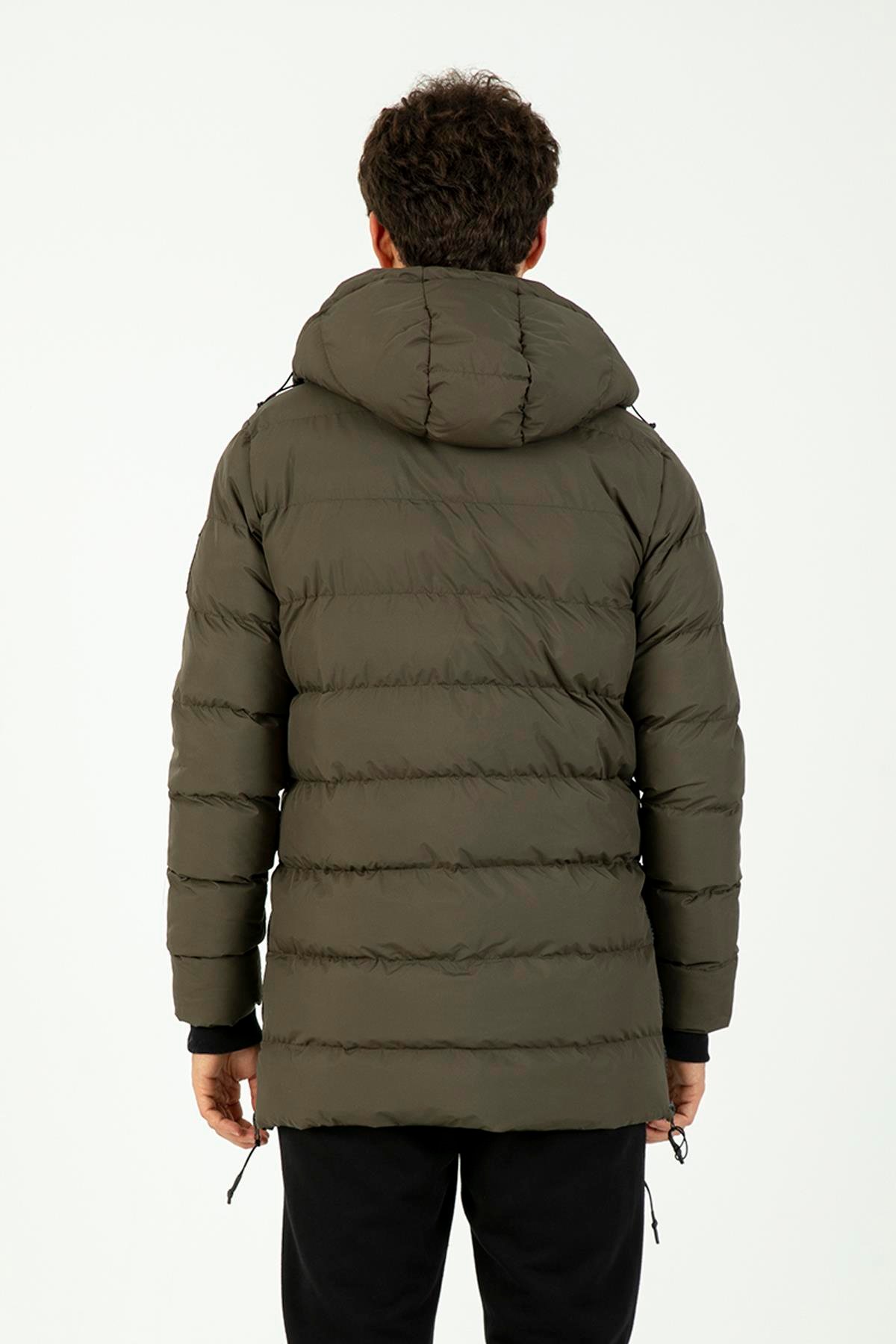 Maraton Sportswear Regular Erkek Kapşonlu  Uzun Kol Basic Haki Mont 21262