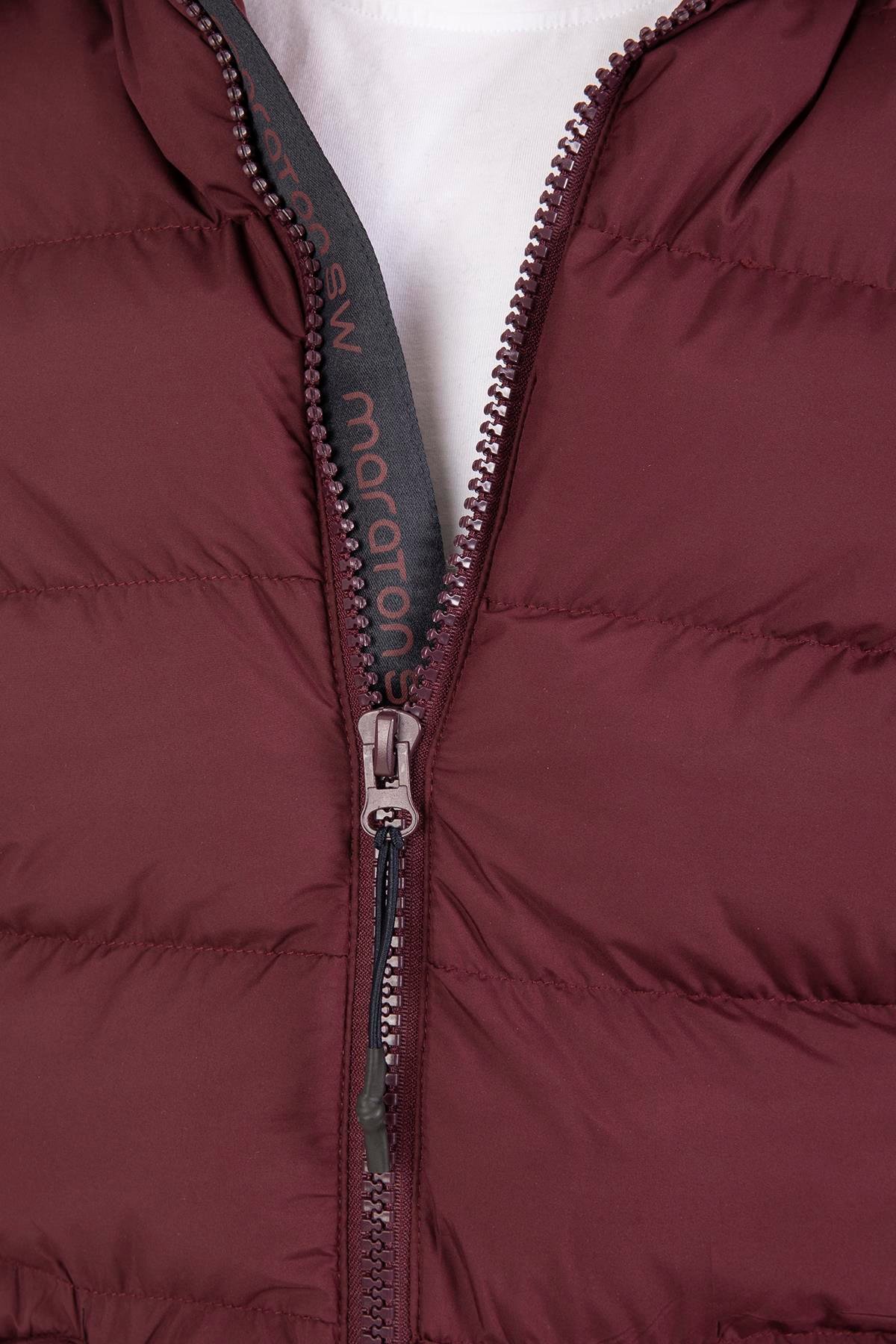 Maraton Sportswear Regular Erkek Kapşonlu  Uzun Kol Basic Bordo Mont 21262