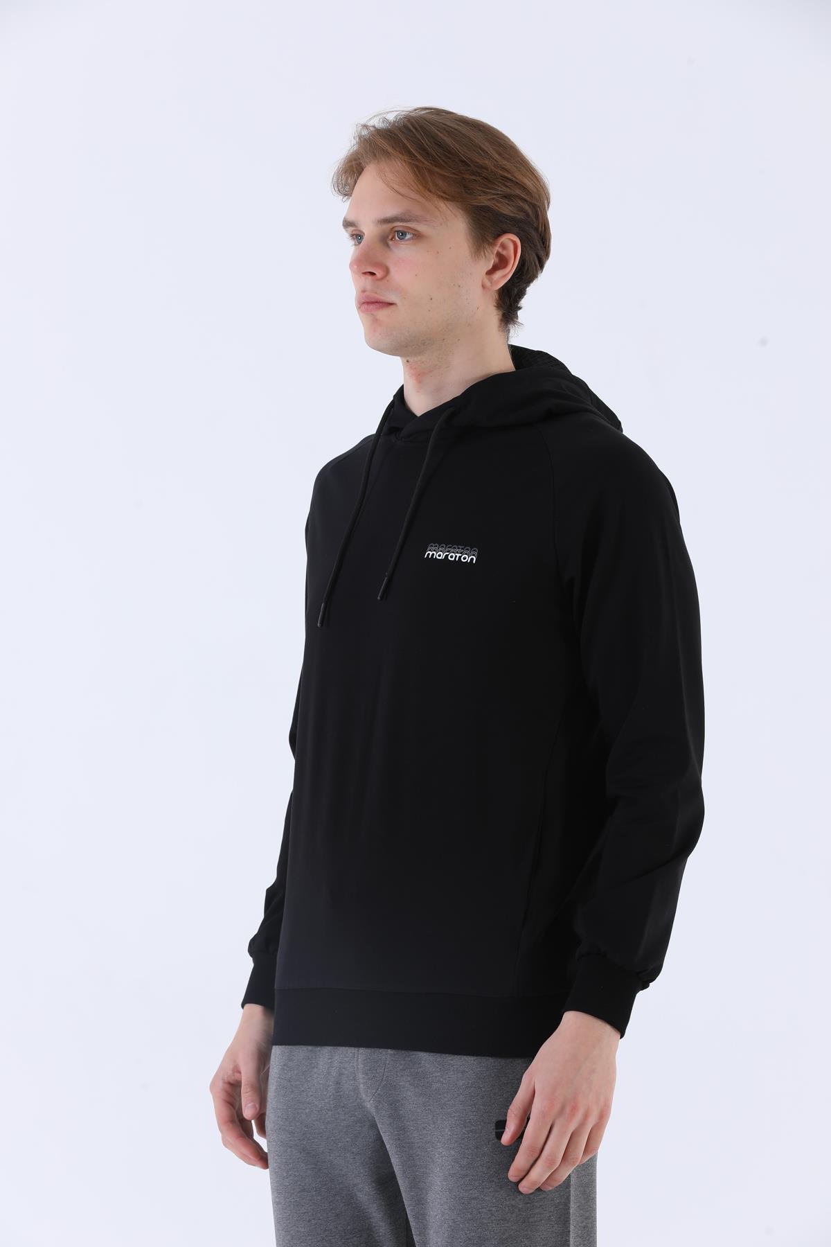 Maraton Sportswear Regular Erkek Kapşonlu  Uzun Kol Basic Sweatshirt 21219