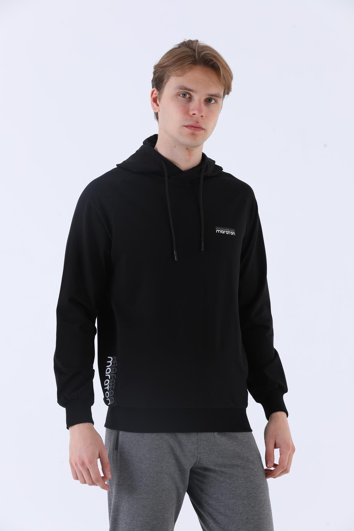 Maraton Sportswear Regular Erkek Kapşonlu  Uzun Kol Basic Sweatshirt 21219