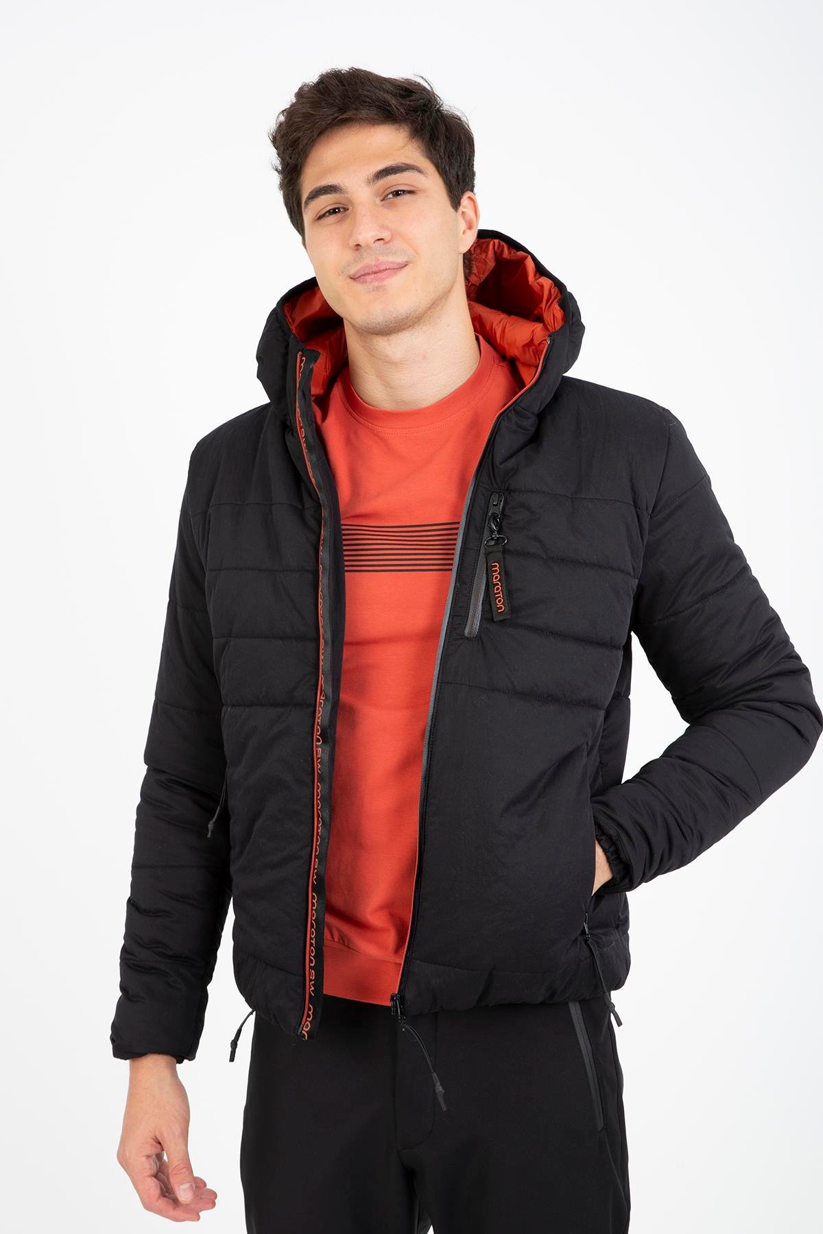 Maraton Sportswear Regular Erkek Kapşonlu  Uzun Kol Basic Mont 21264