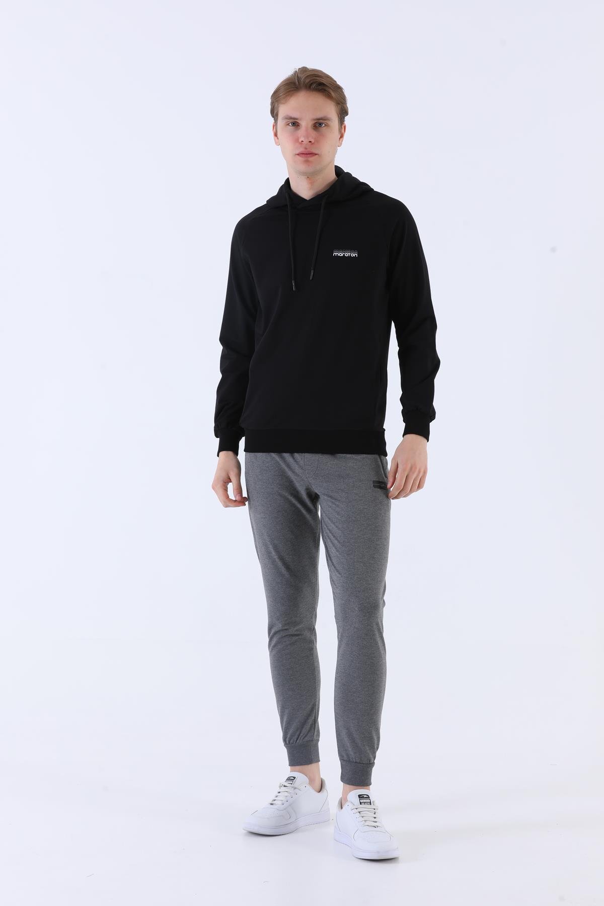 Maraton Sportswear Regular Erkek Kapşonlu  Uzun Kol Basic Sweatshirt 21219