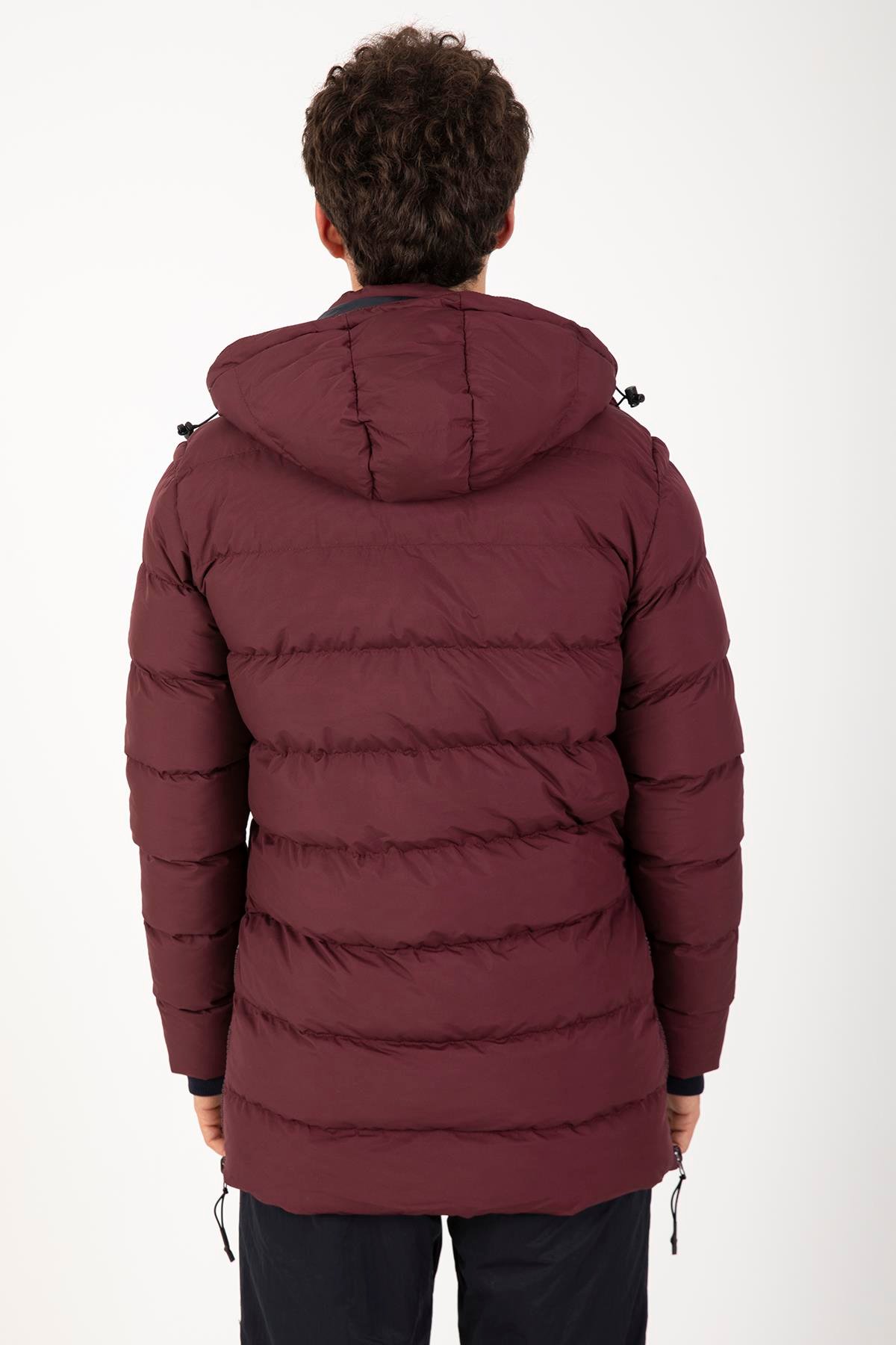 Maraton Sportswear Regular Erkek Kapşonlu  Uzun Kol Basic Bordo Mont 21262