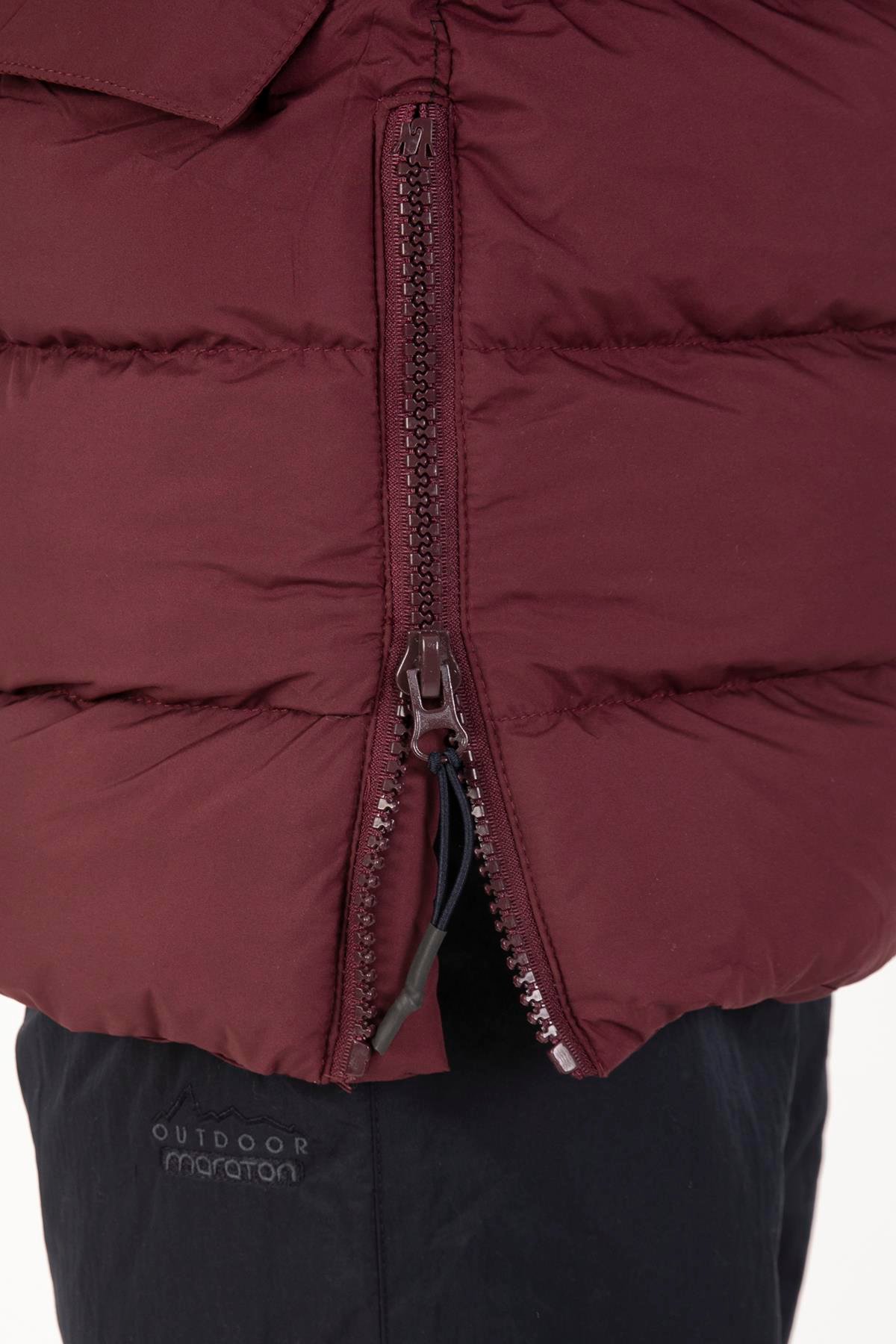 Maraton Sportswear Regular Erkek Kapşonlu  Uzun Kol Basic Bordo Mont 21262