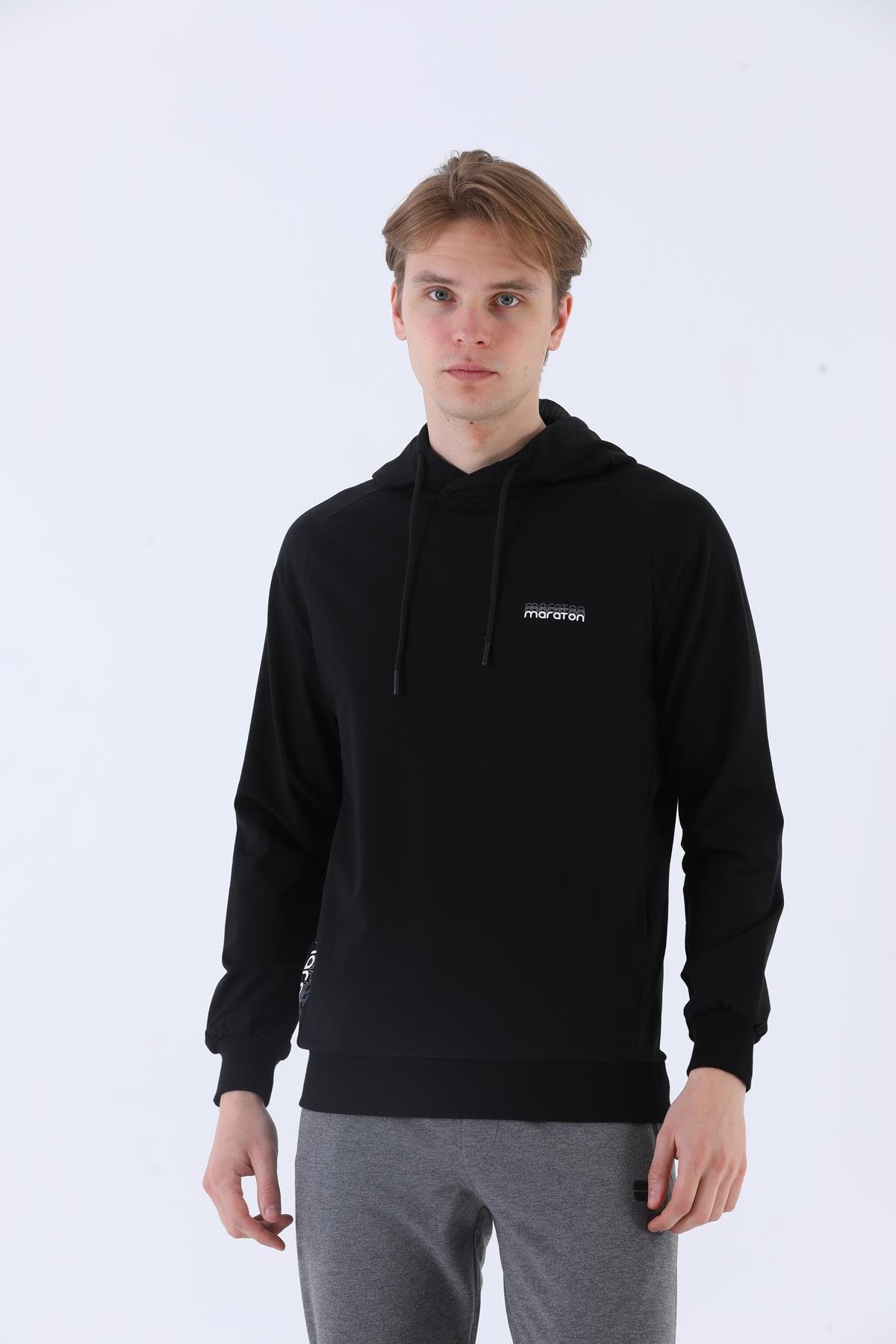 Maraton Sportswear Regular Erkek Kapşonlu  Uzun Kol Basic Sweatshirt 21219