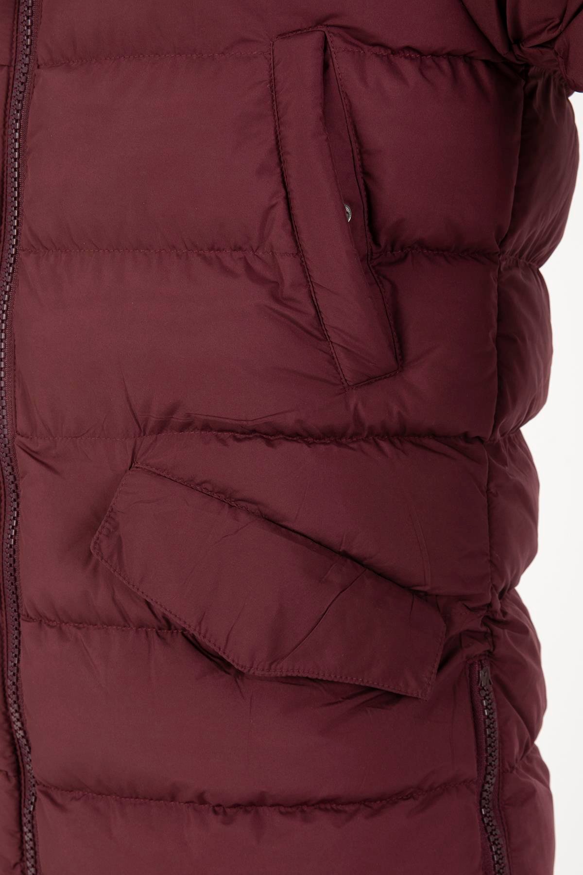 Maraton Sportswear Regular Erkek Kapşonlu  Uzun Kol Basic Bordo Mont 21262